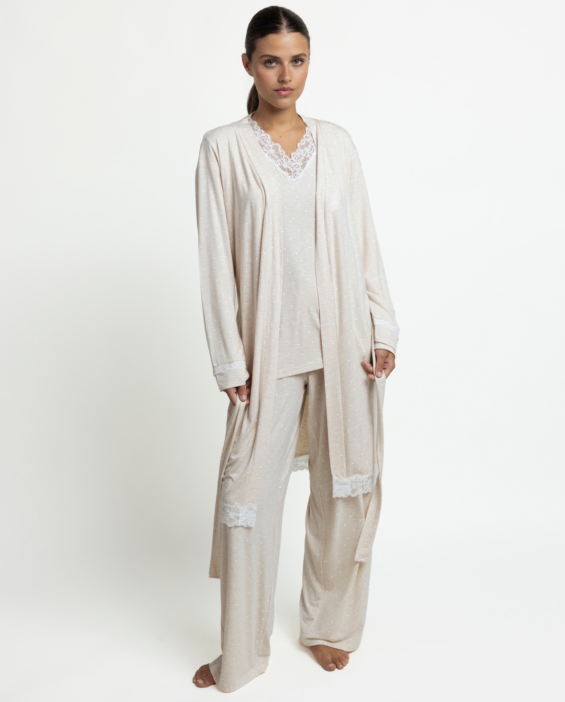 Pijama largo de mujer de punto viscosa - Admas - Beige Beige-1