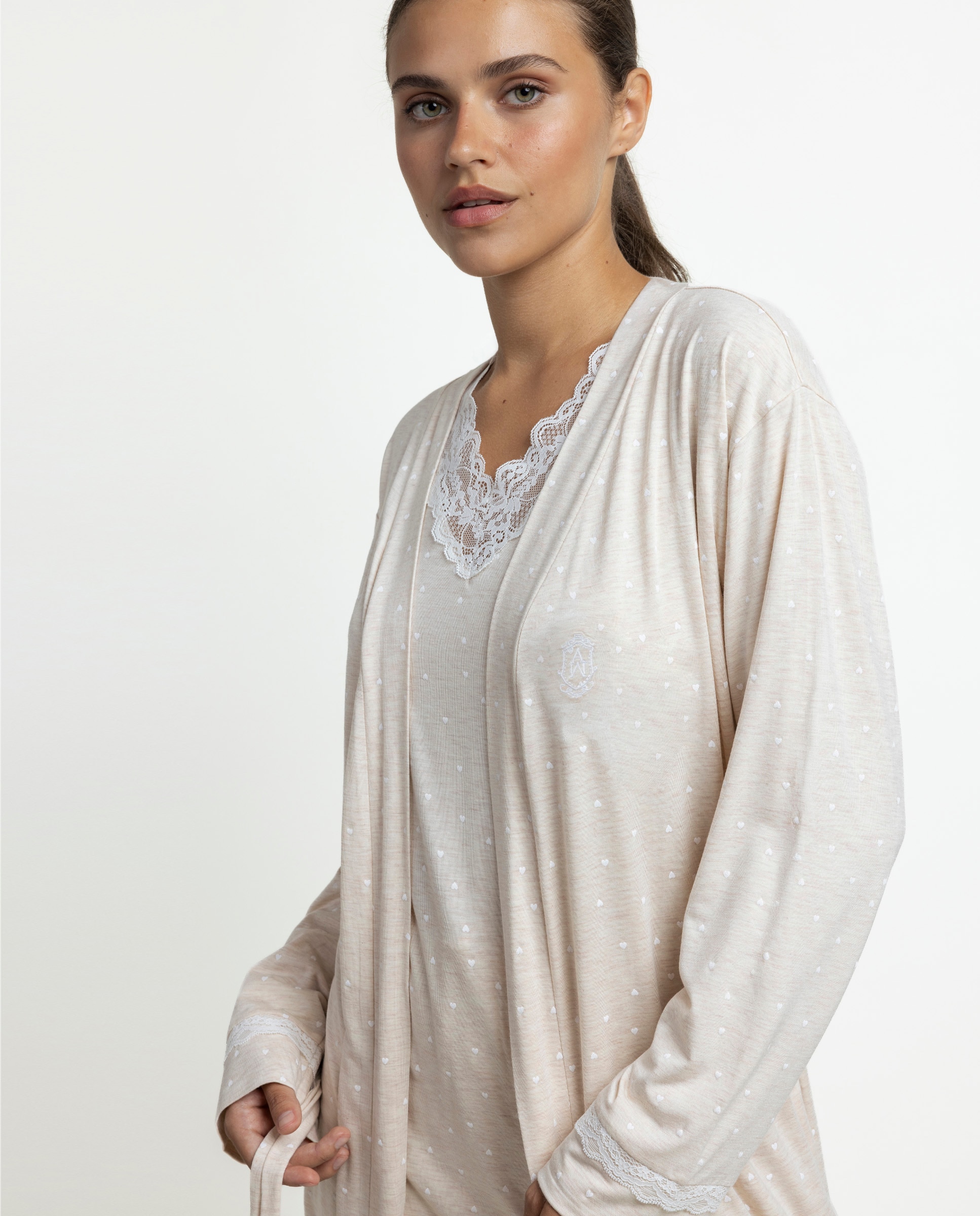 Pijama largo de mujer de punto viscosa - Admas - Beige Beige-2
