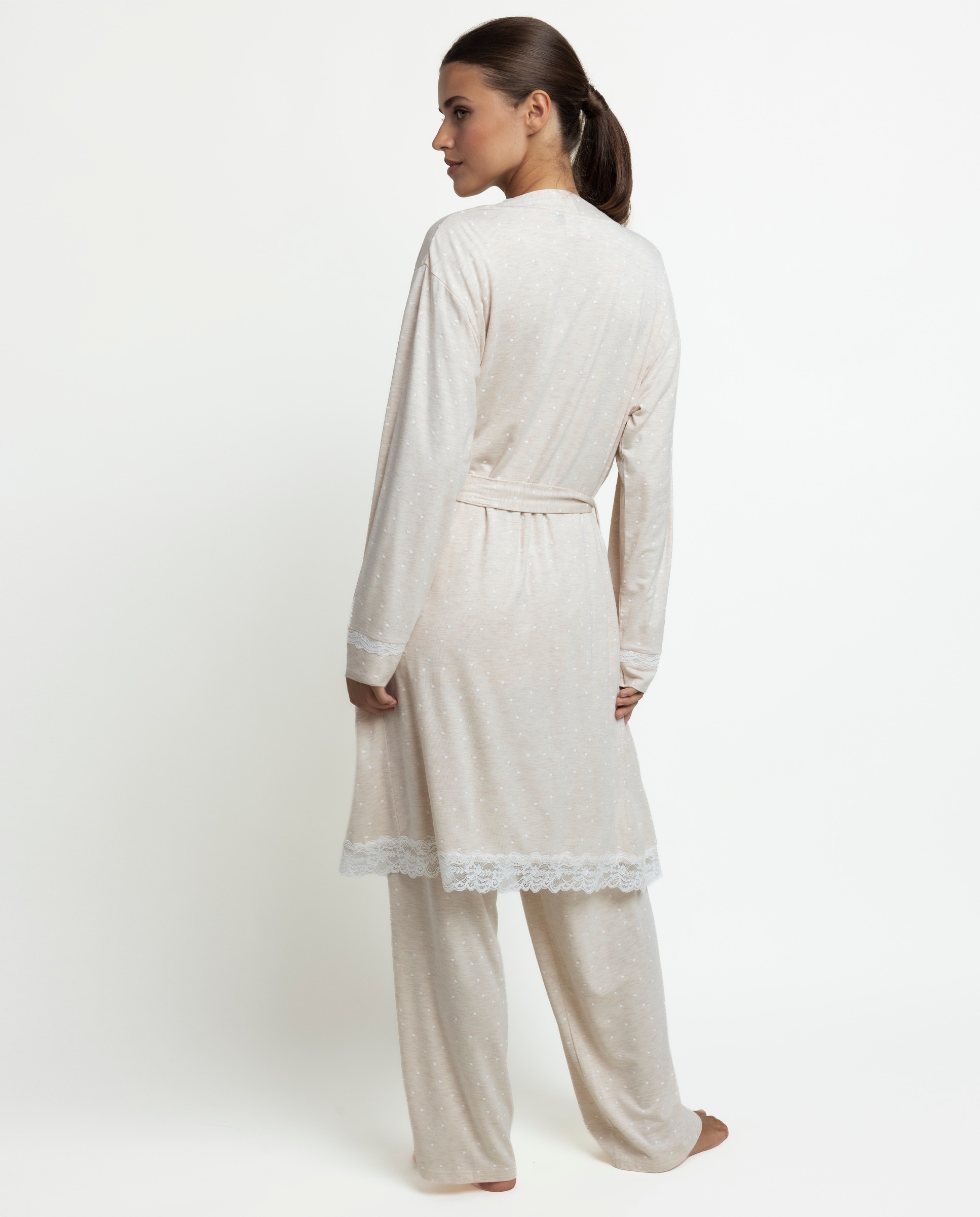 Pijama largo de mujer de punto viscosa - Admas - Beige Beige-3