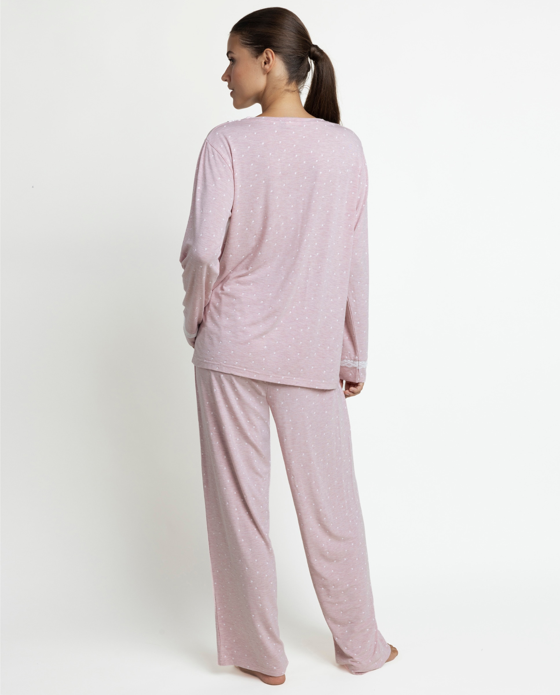 Pijama largo de mujer de punto viscosa - Admas - Rosa Rosa-2