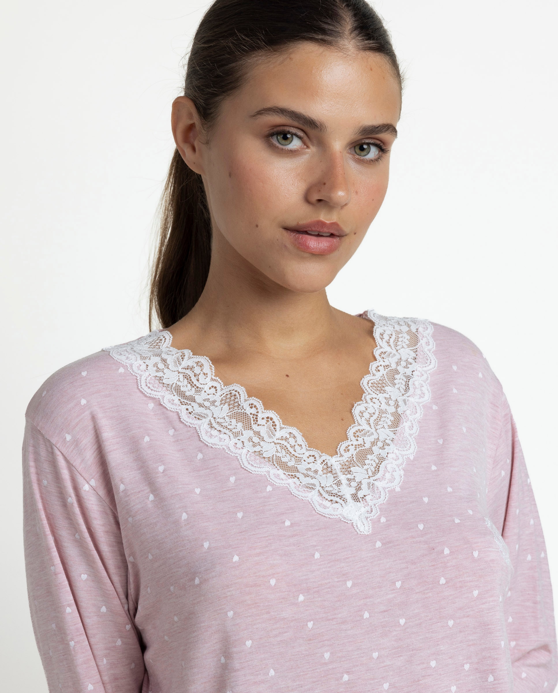 Pijama largo de mujer de punto viscosa - Admas - Rosa Rosa-3