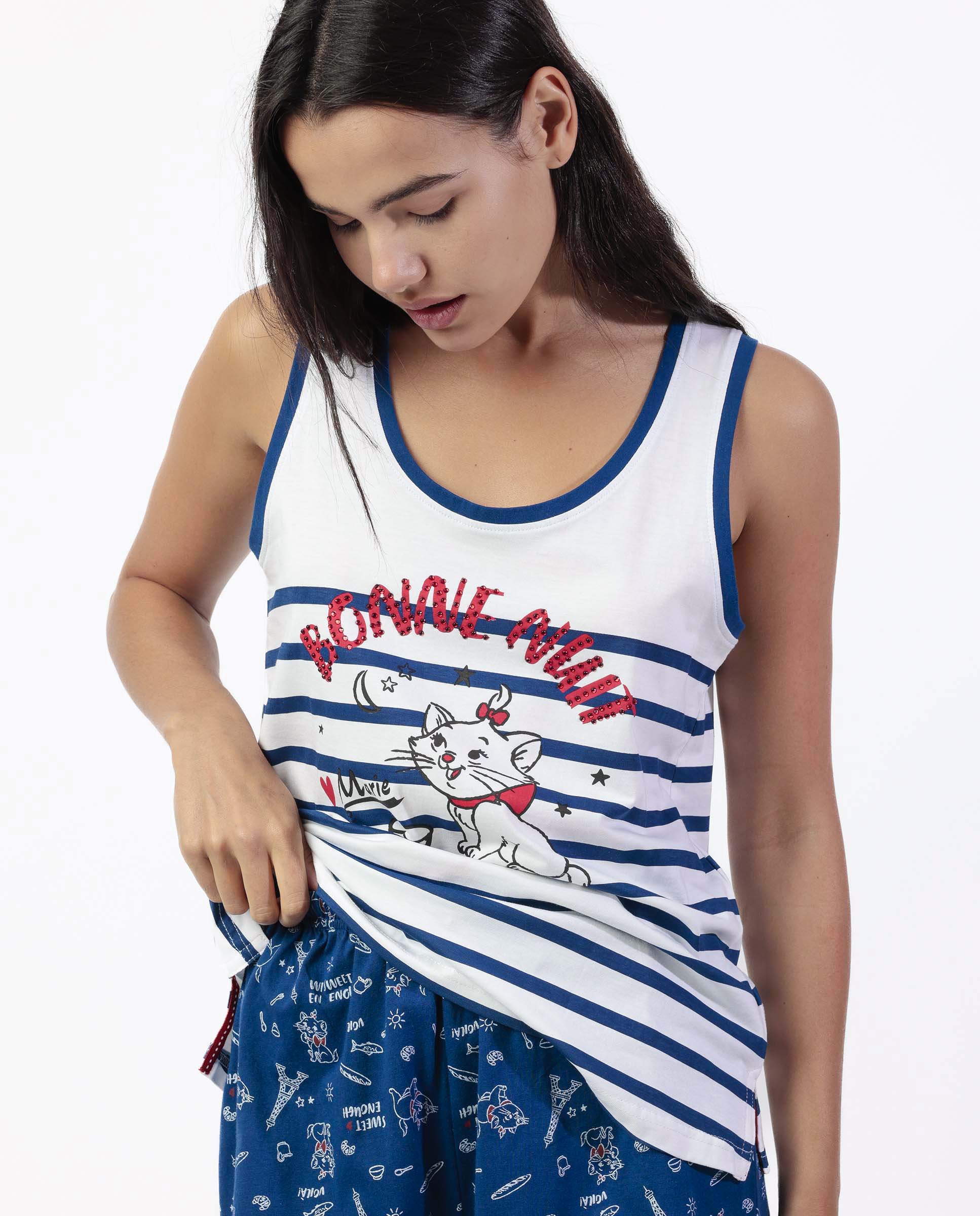 Pijama corto de mujer de punto de algodón en color - Disney - Azul Azul-3