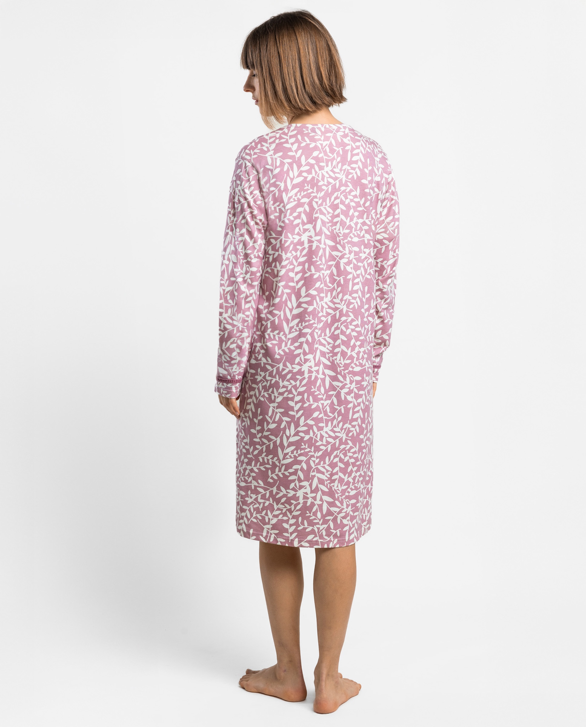 Camisón largo de mujer de punto de algodón - Admas - Rosa Rosa-2