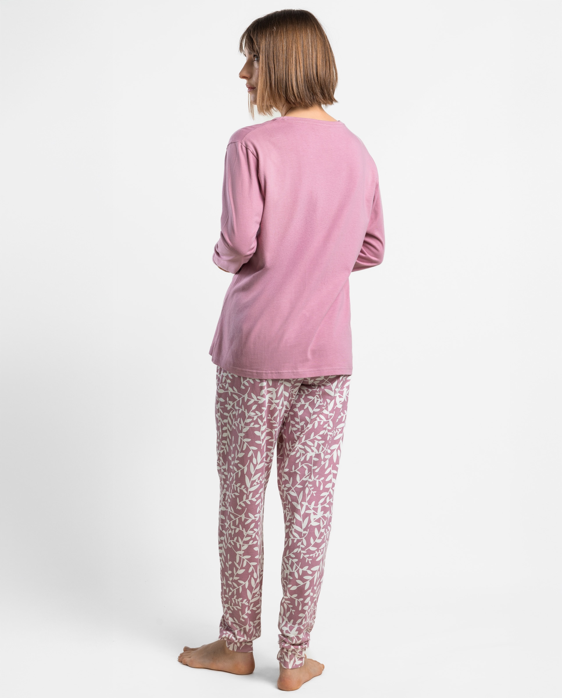 Pijama largo de mujer de punto de algodón - Admas - Rosa Rosa-2