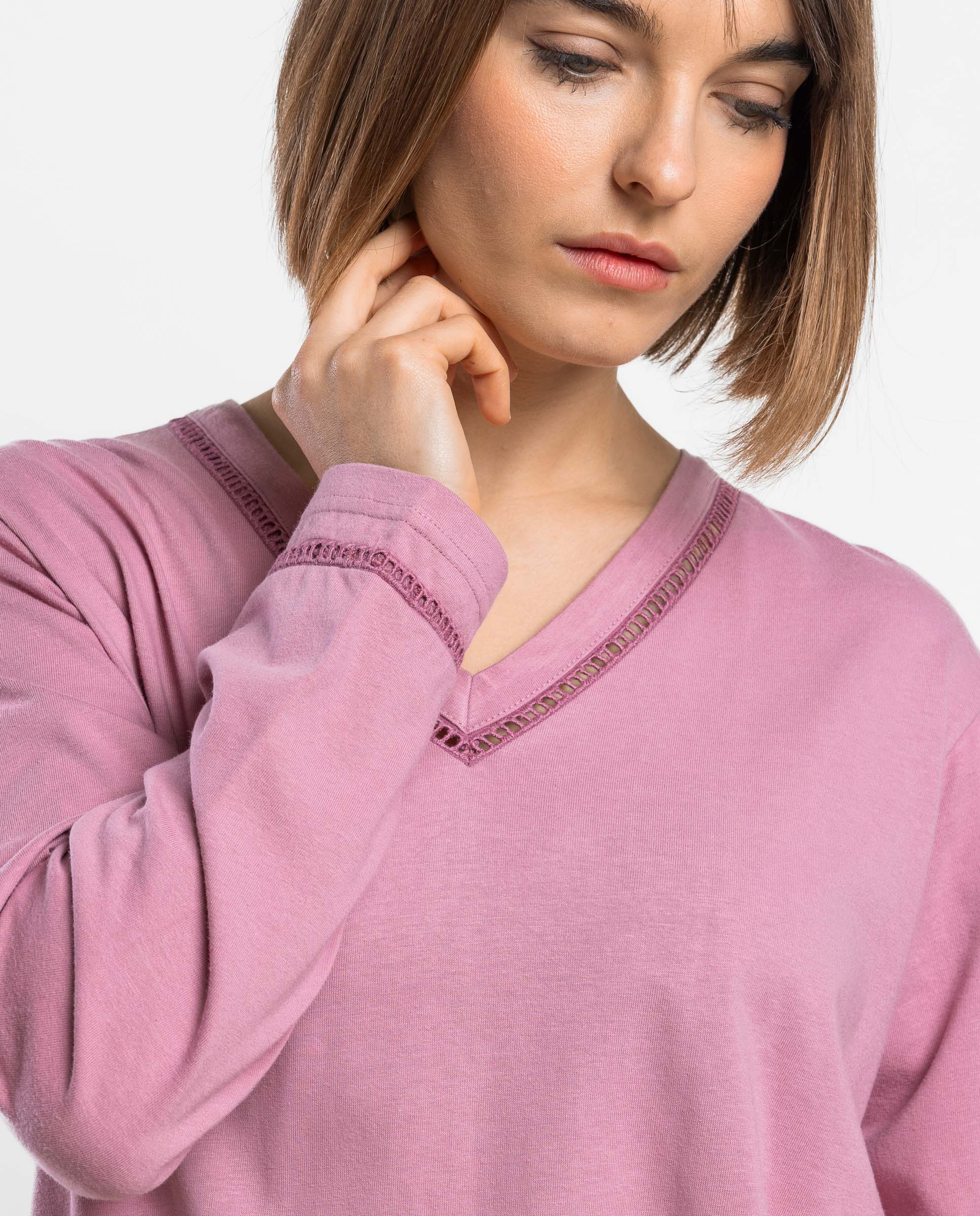 Pijama largo de mujer de punto de algodón - Admas - Rosa Rosa-3