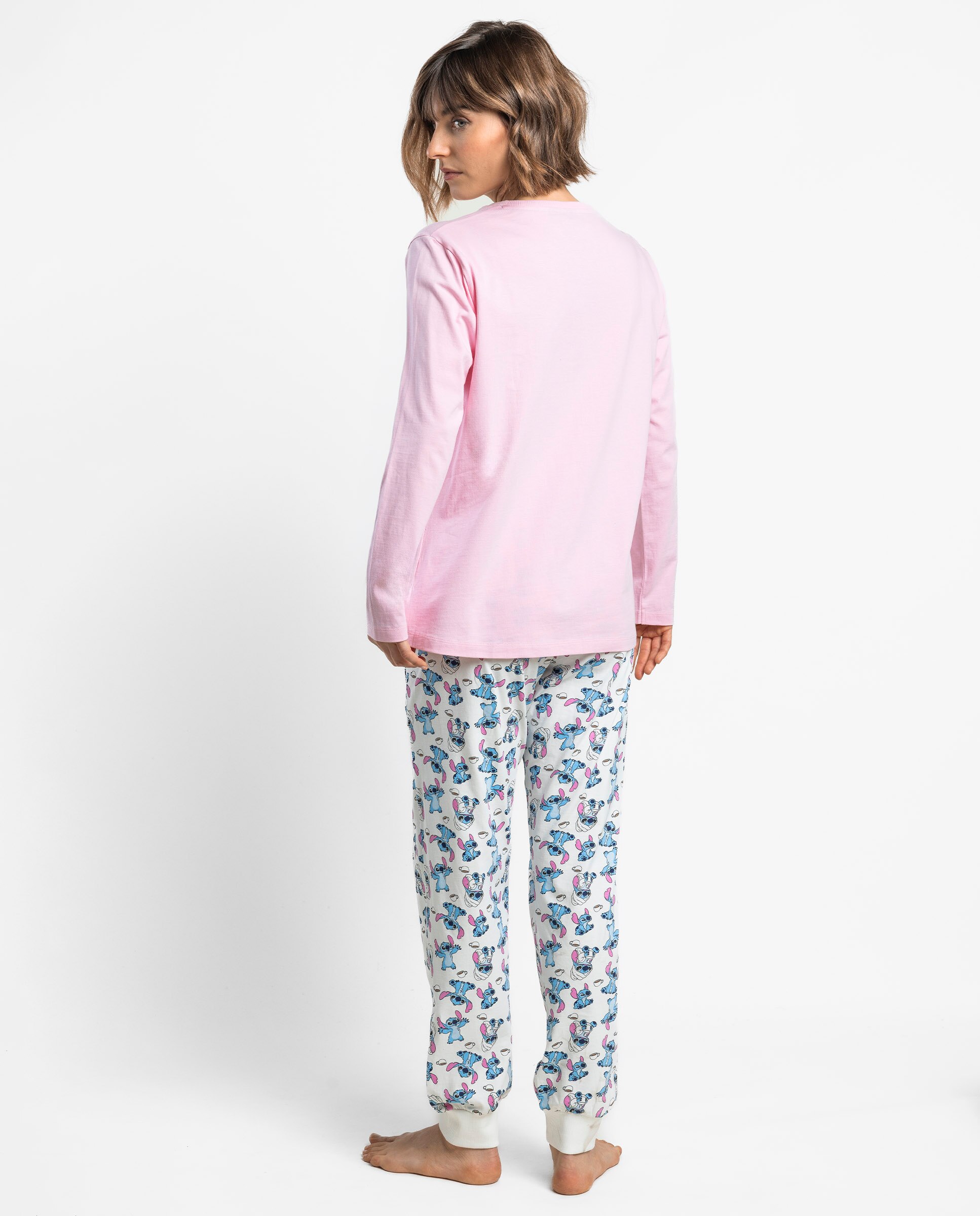 Pijama largo de mujer de punto de algodón - Disney - Rosa Rosa-2