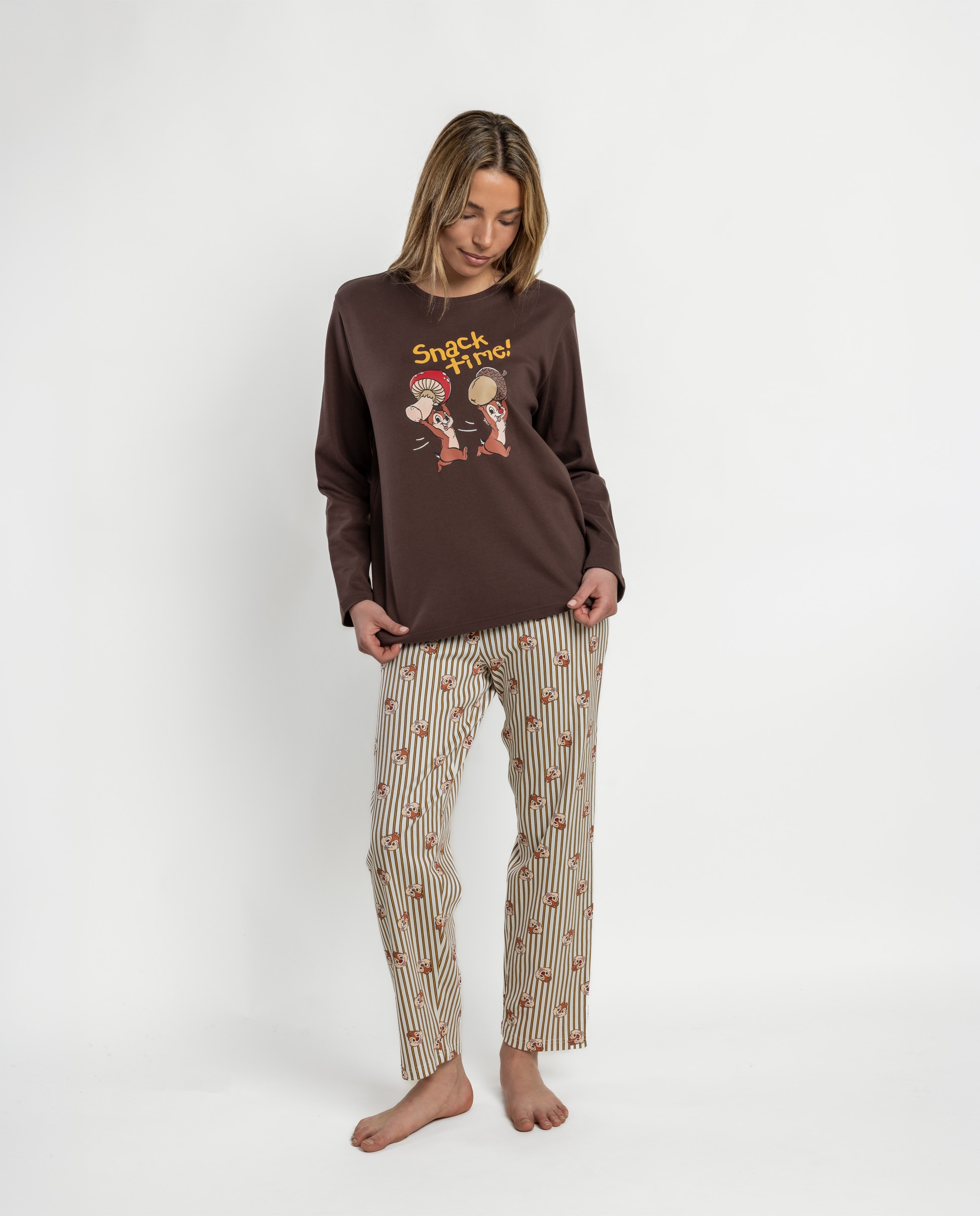 Pijama largo de mujer de punto interlock de algodón - Disney - Marrón Marrón-1