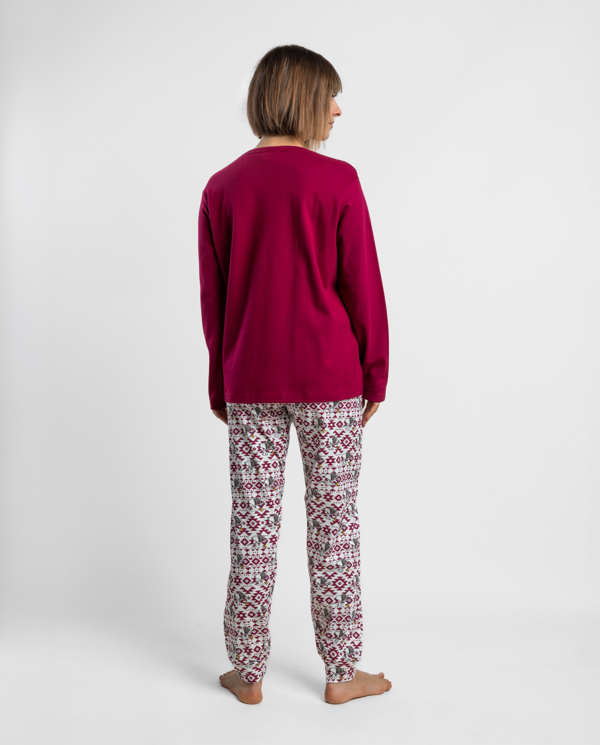 Pijama largo de mujer de punto interlock de algodón - Peanuts - Rojo Rojo-2