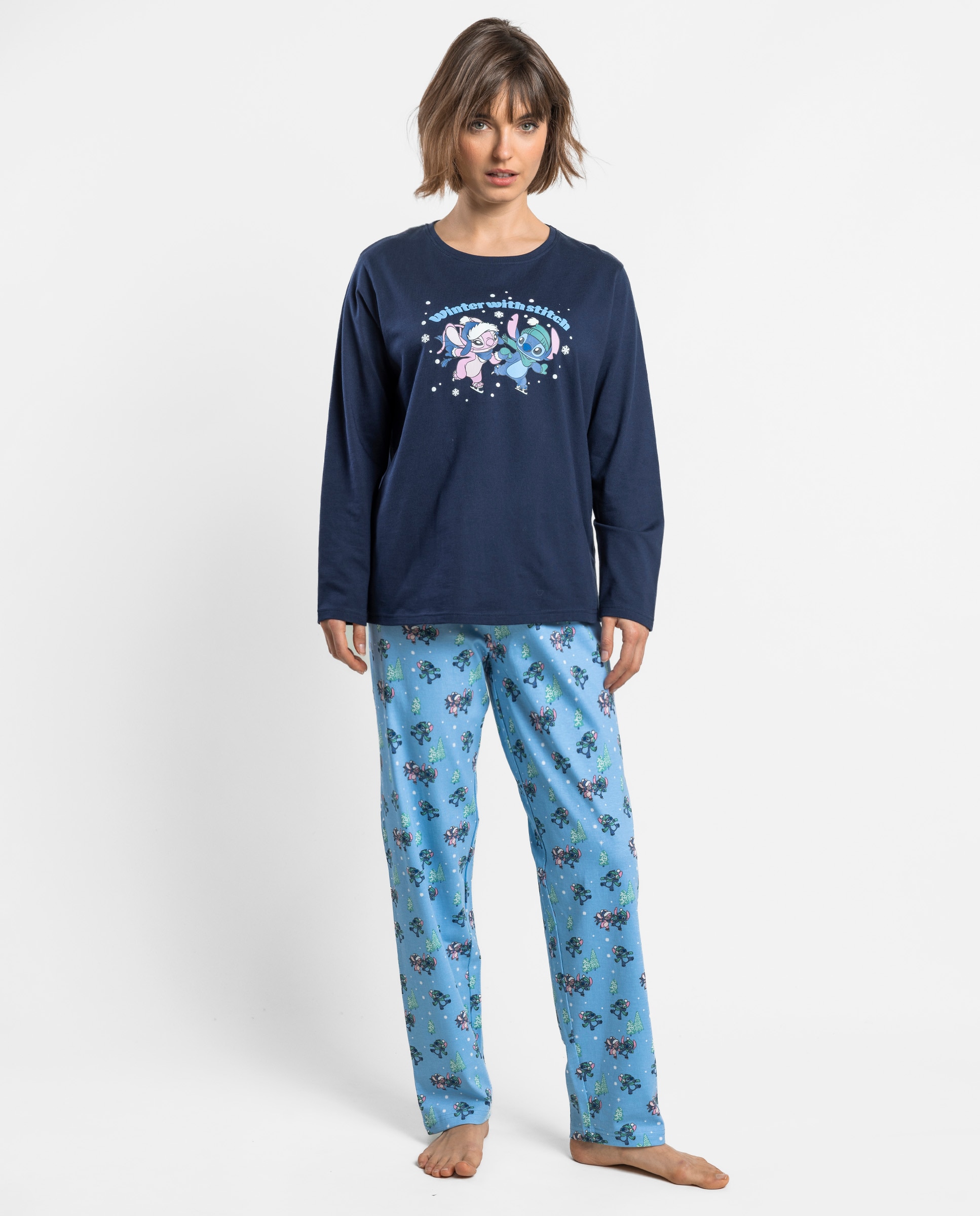 Pijama largo de mujer de punto de algodón - Disney - Azul marino Azul marino-1