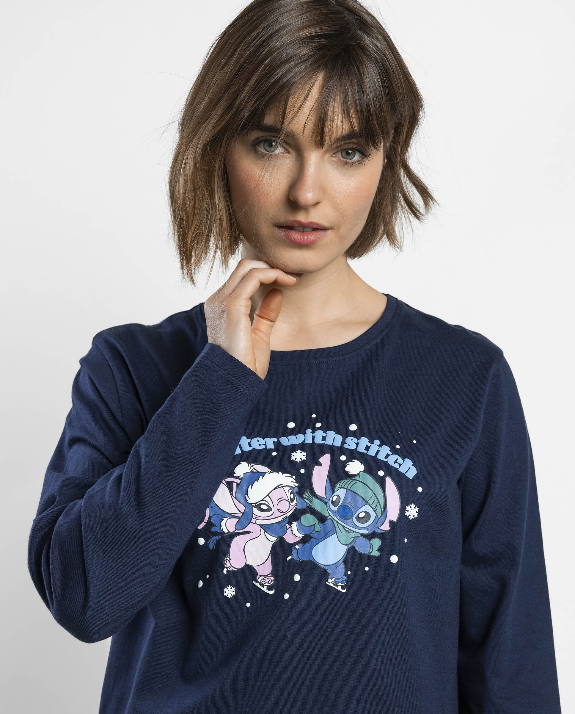 Pijama largo de mujer de punto de algodón - Disney - Azul marino Azul marino-3