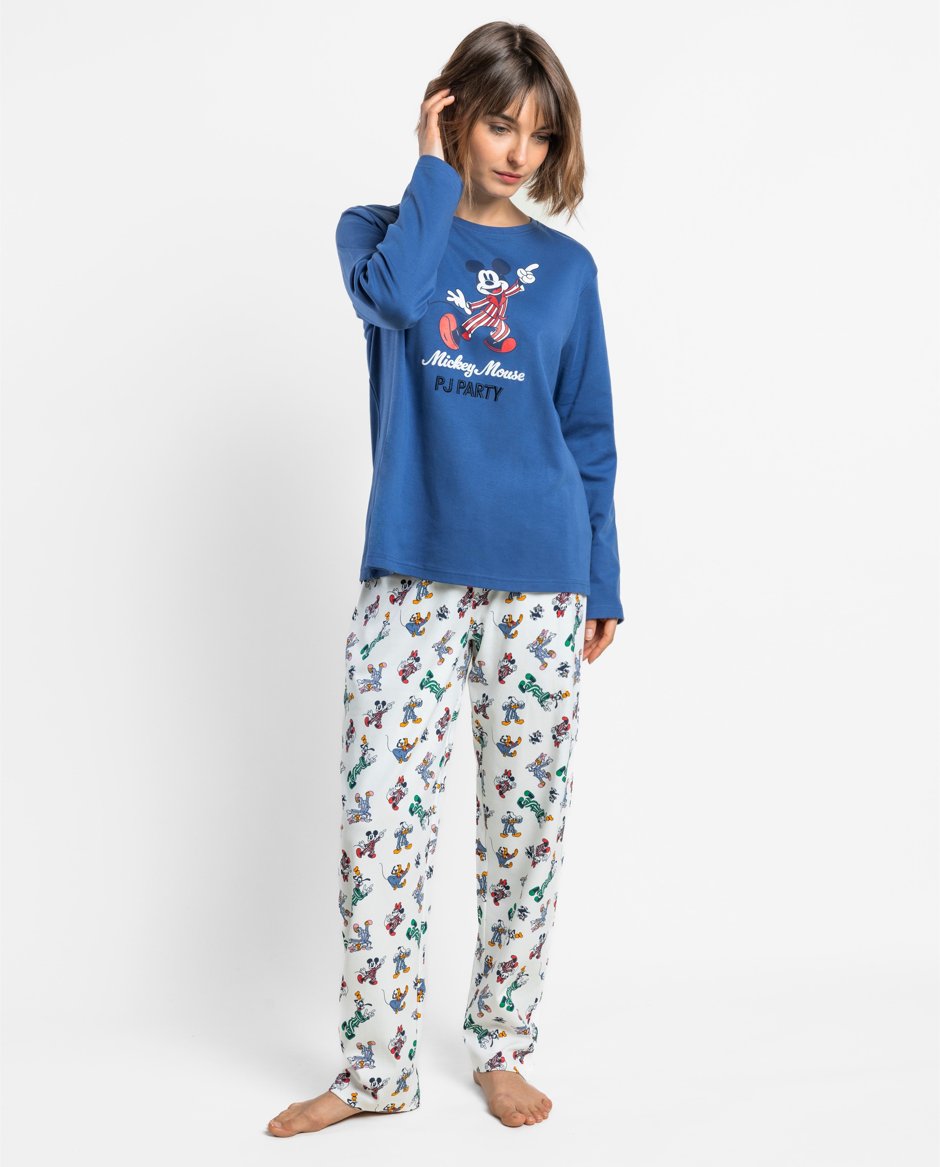 Pijama largo de mujer de punto interlock de algodón - Disney - Azul Azul-1