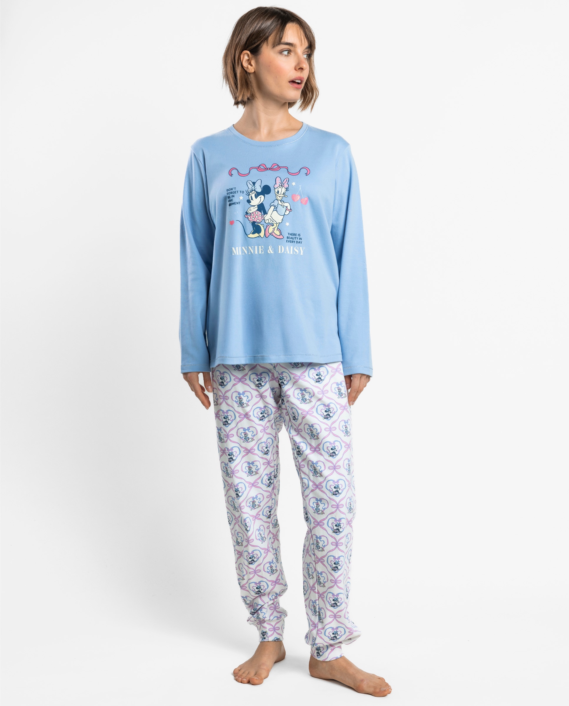 Pijama largo de mujer de punto interlock de algodón - Disney - Azul Azul-1