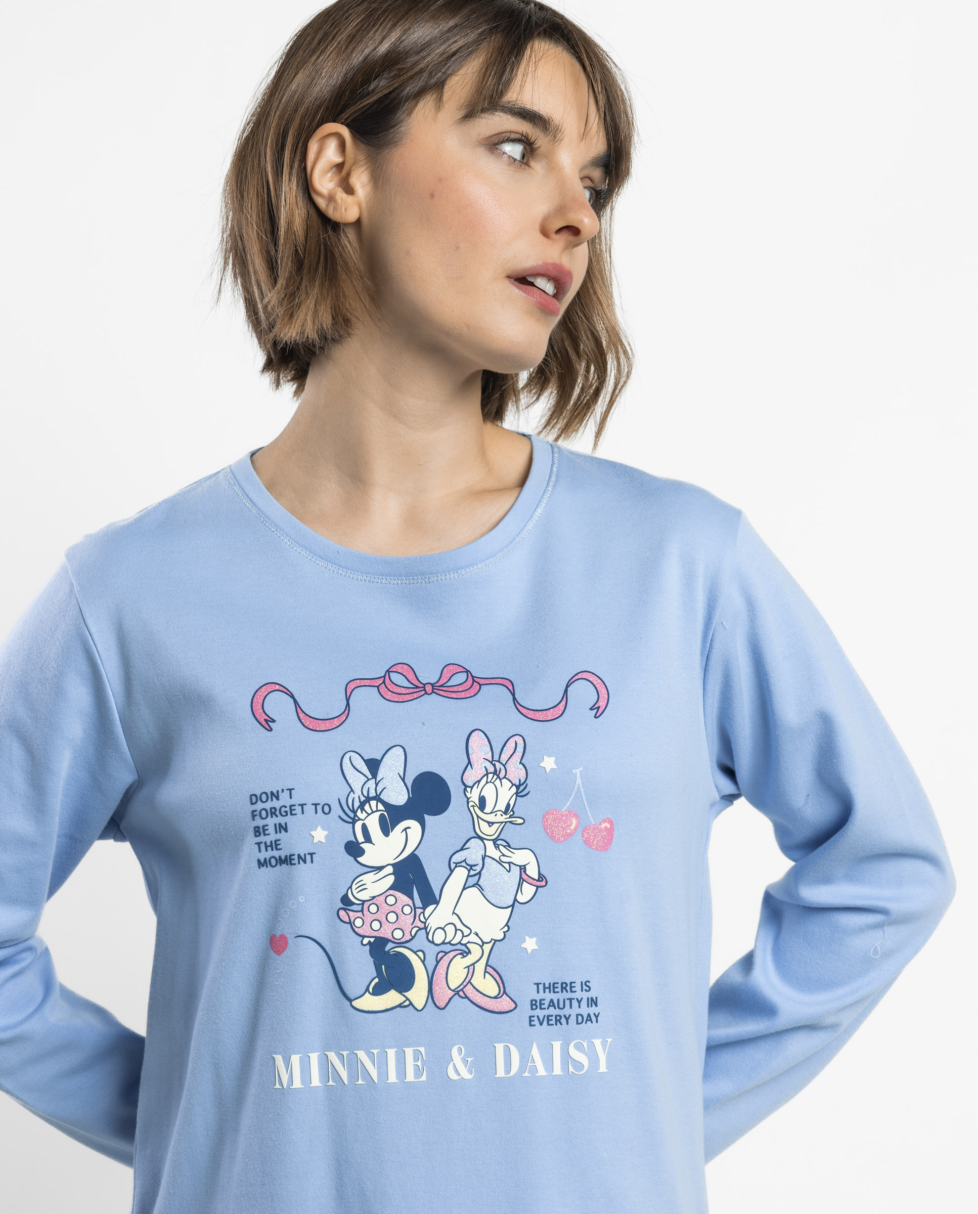 Pijama largo de mujer de punto interlock de algodón - Disney - Azul Azul-3