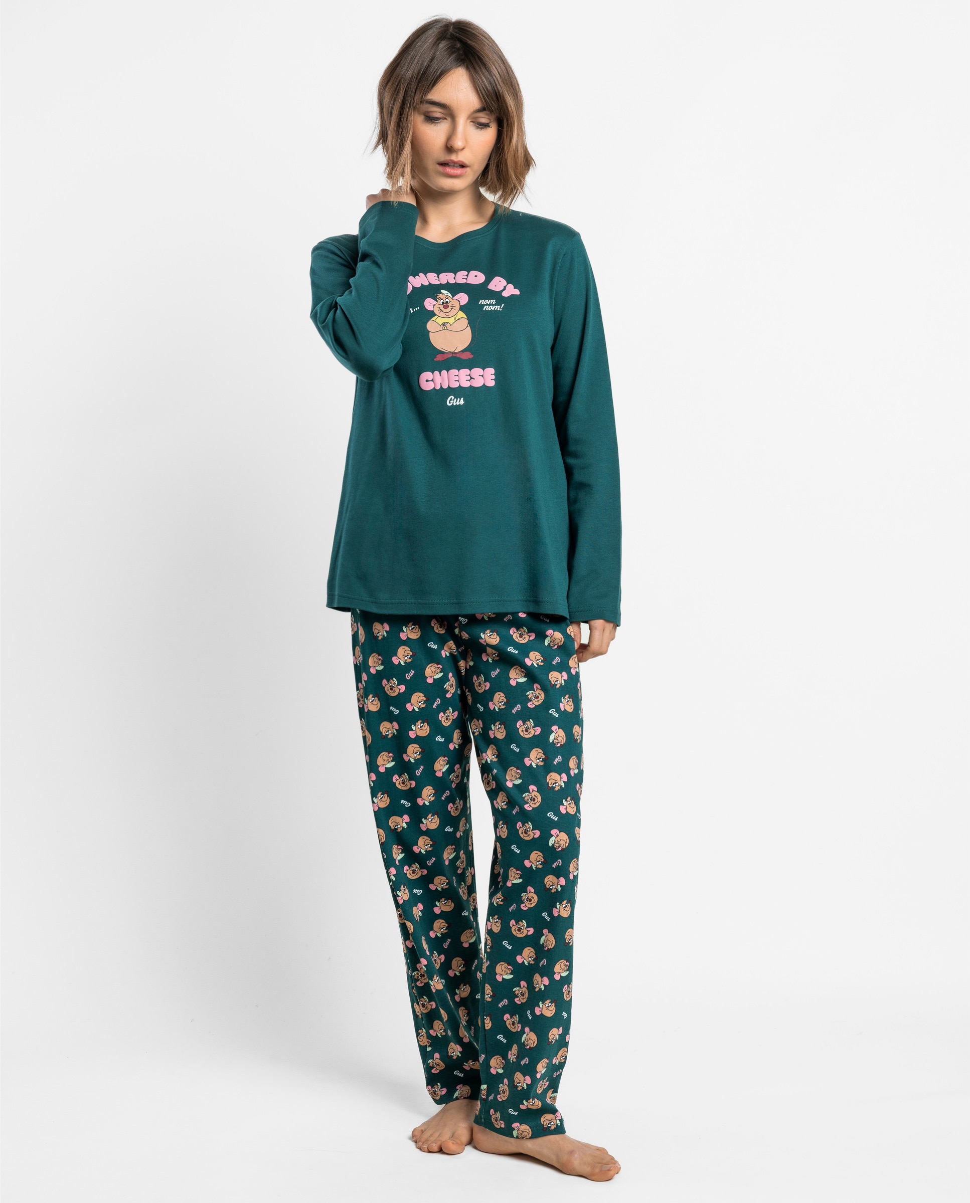 Pijama largo de mujer de punto interlock de algodón - Disney - Verde Verde-1