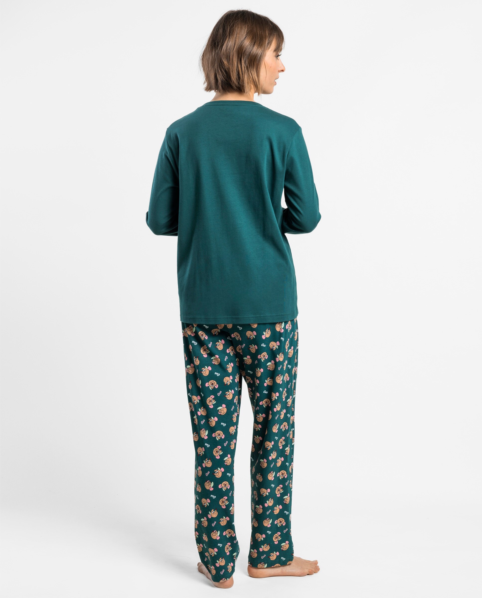 Pijama largo de mujer de punto interlock de algodón - Disney - Verde Verde-2