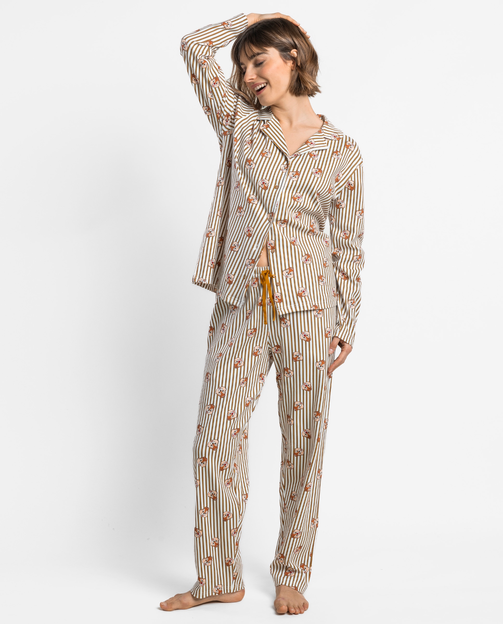 Pijama largo abierto de mujer de punto interlock de algodón - Disney - Marrón Marrón-1