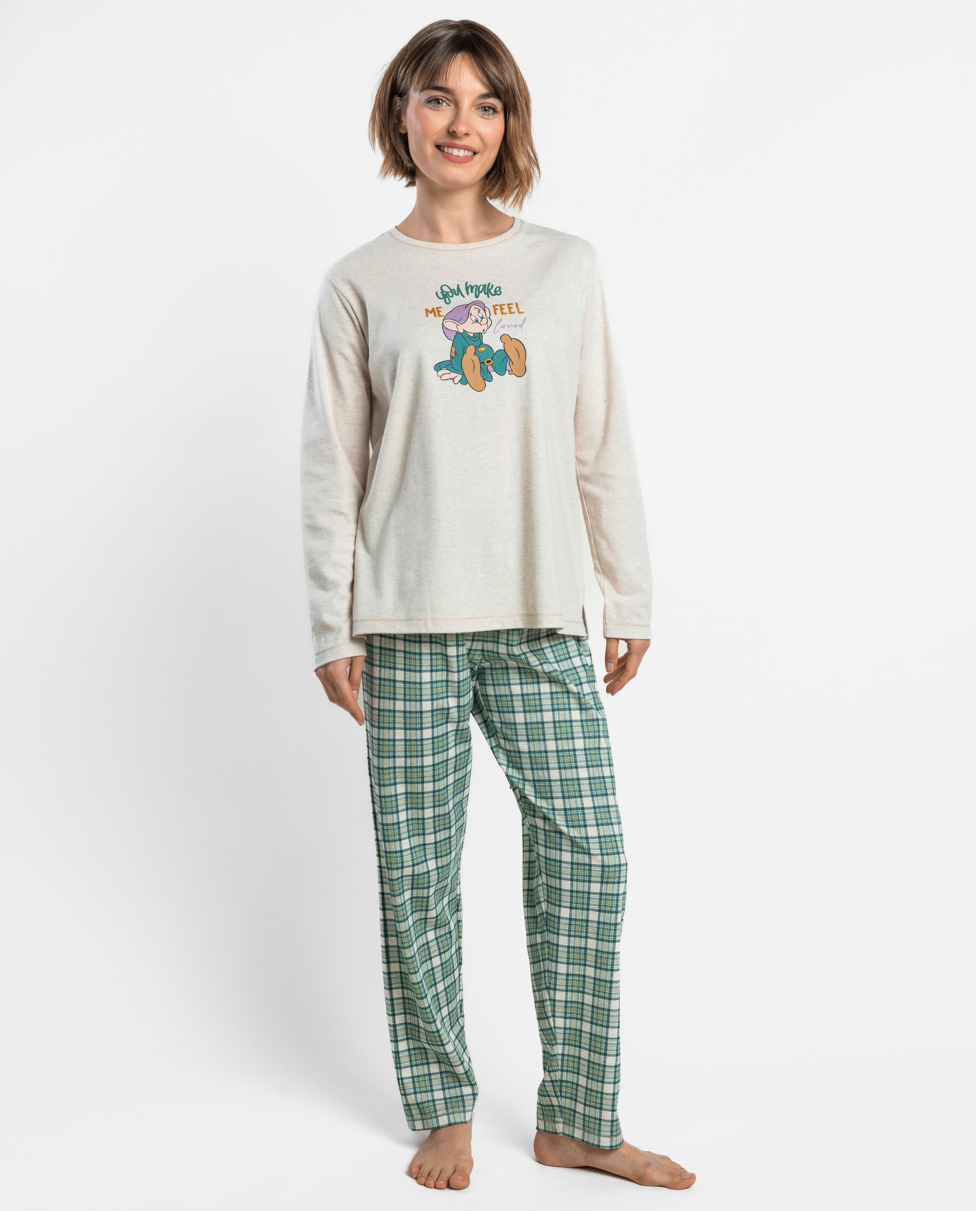 Pijama largo de mujer de punto interlock de algodón - Disney - Beige Beige-1