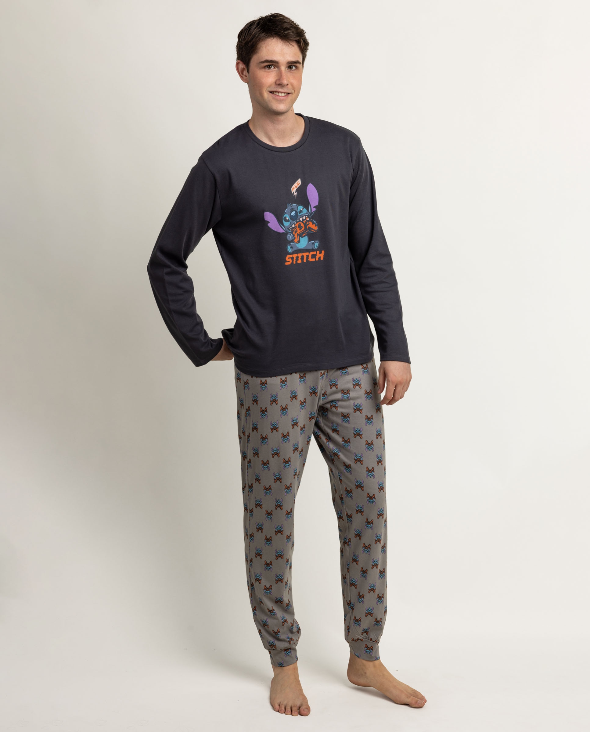Imagen 0 de Pijama completo largo de hombre de punto de algodón Gris oscuro