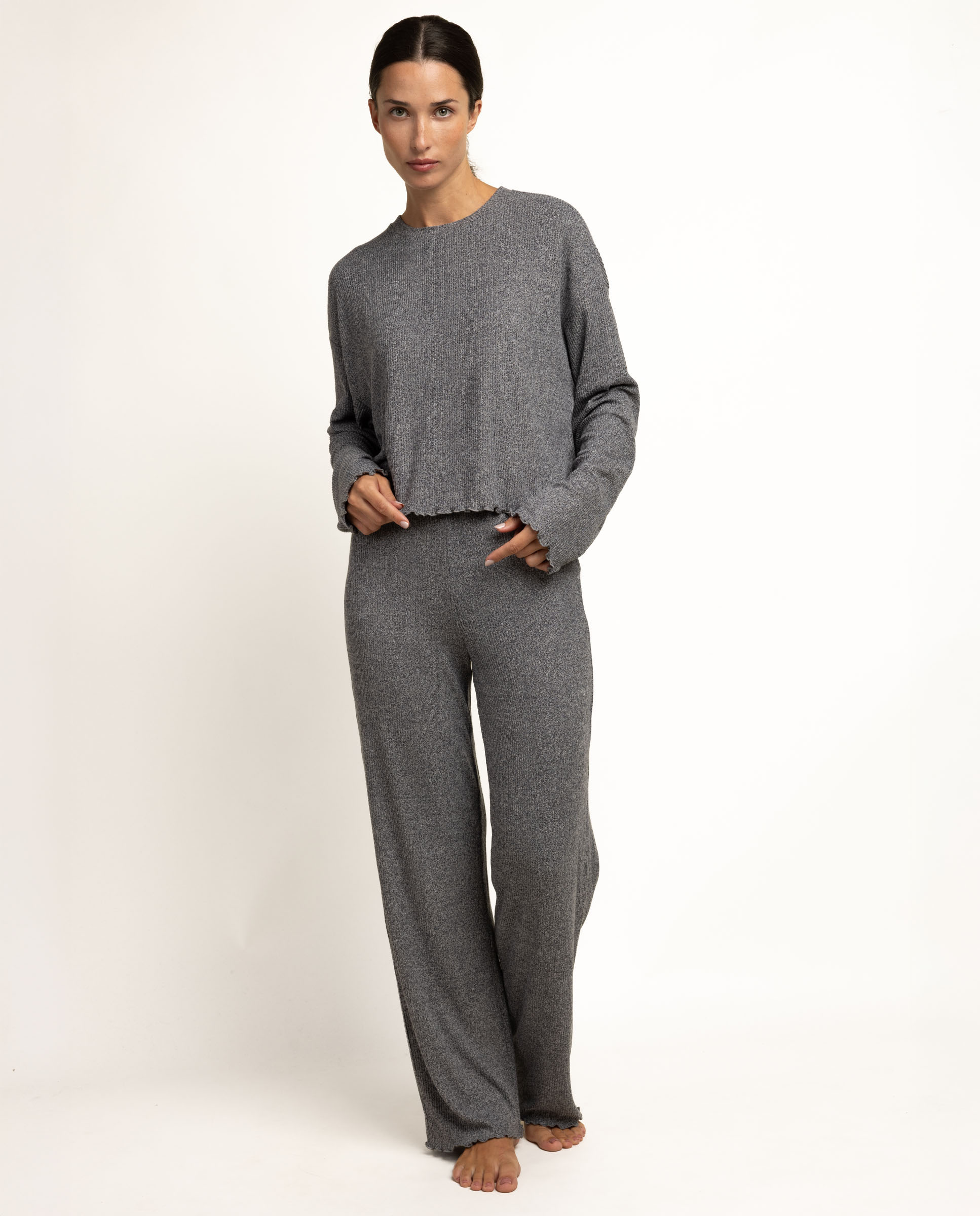 Pijama largo de mujer de punto - Admas - Gris Gris-1