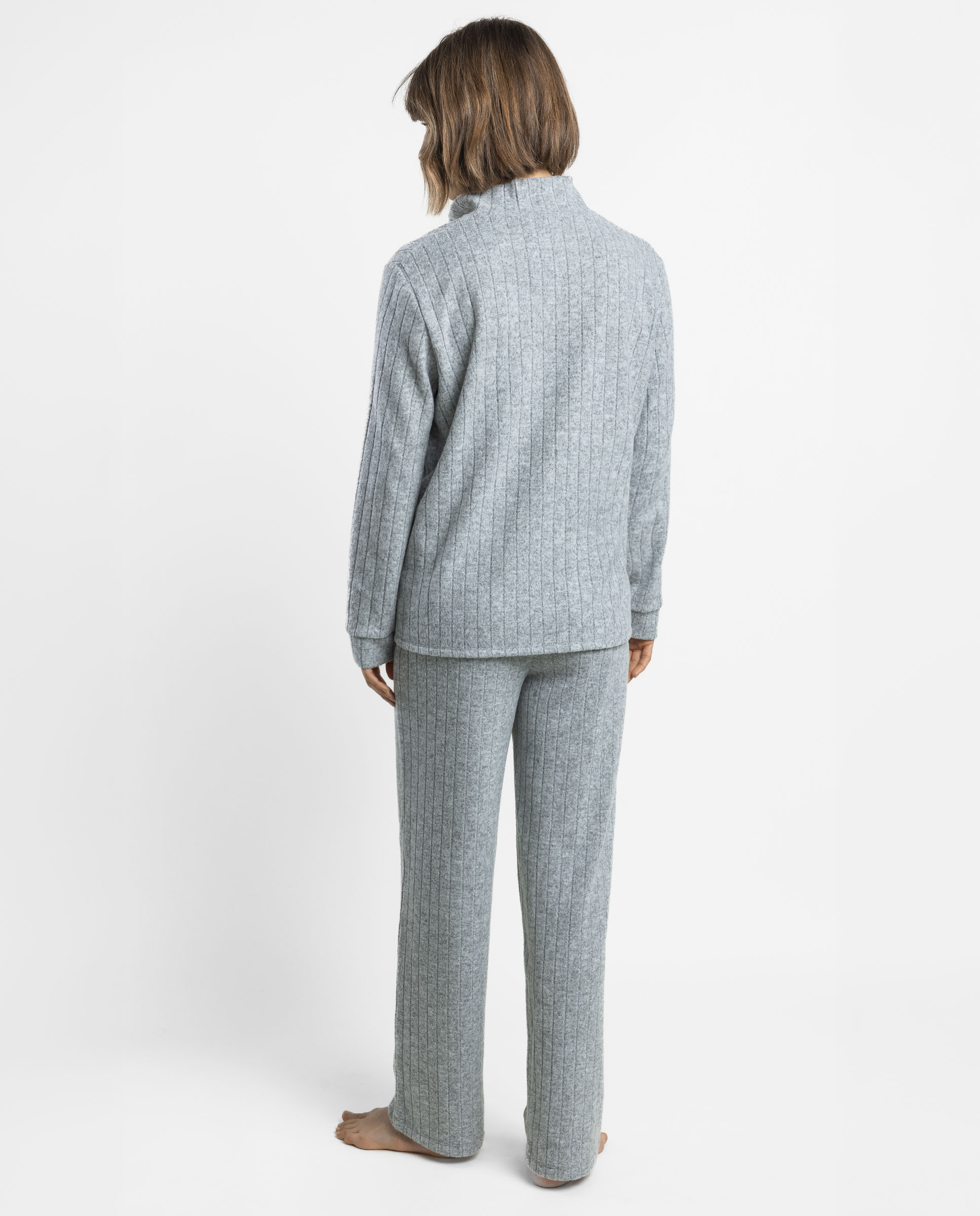 Pijama largo de mujer de tejido felpa - Admas - Gris Gris-2