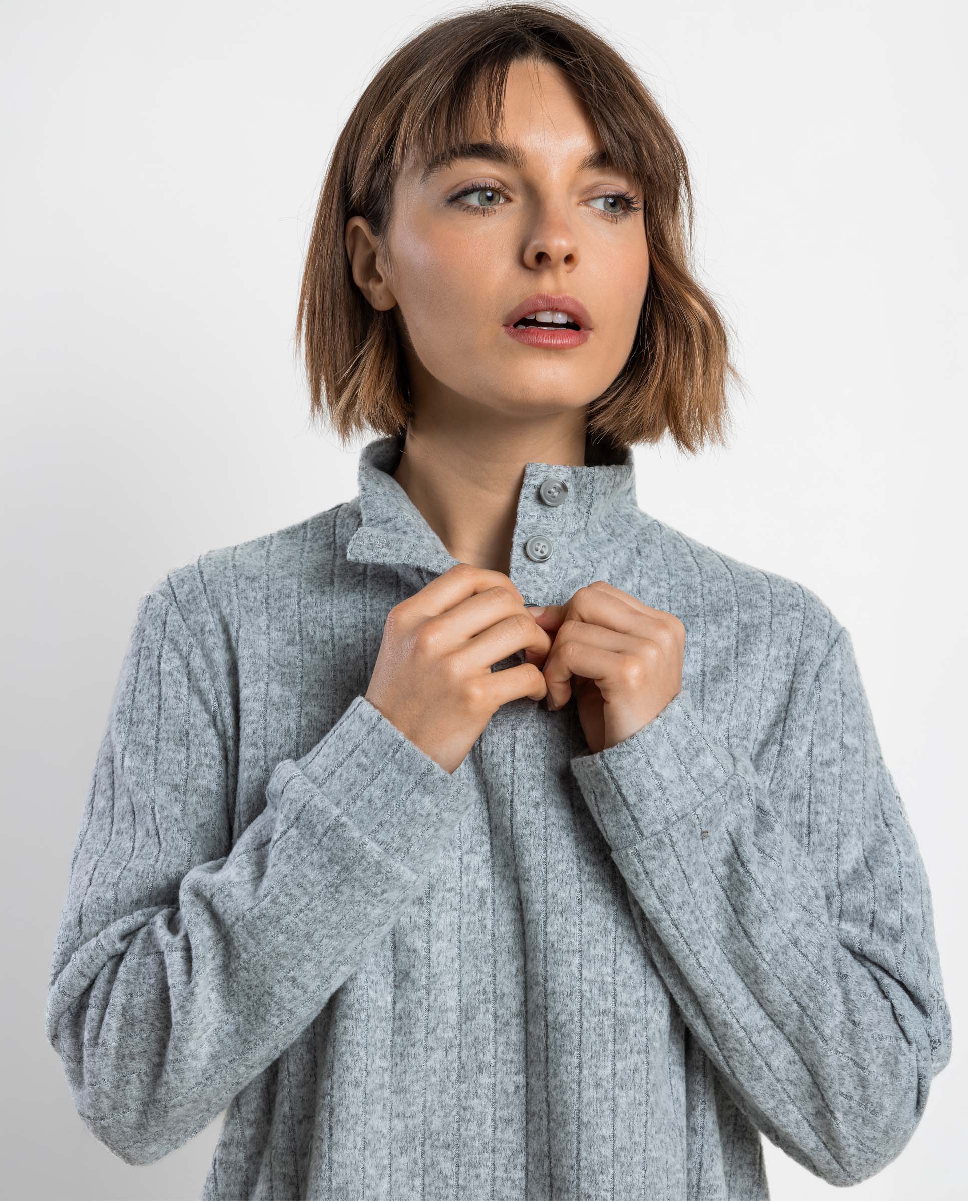Pijama largo de mujer de tejido felpa - Admas - Gris Gris-3