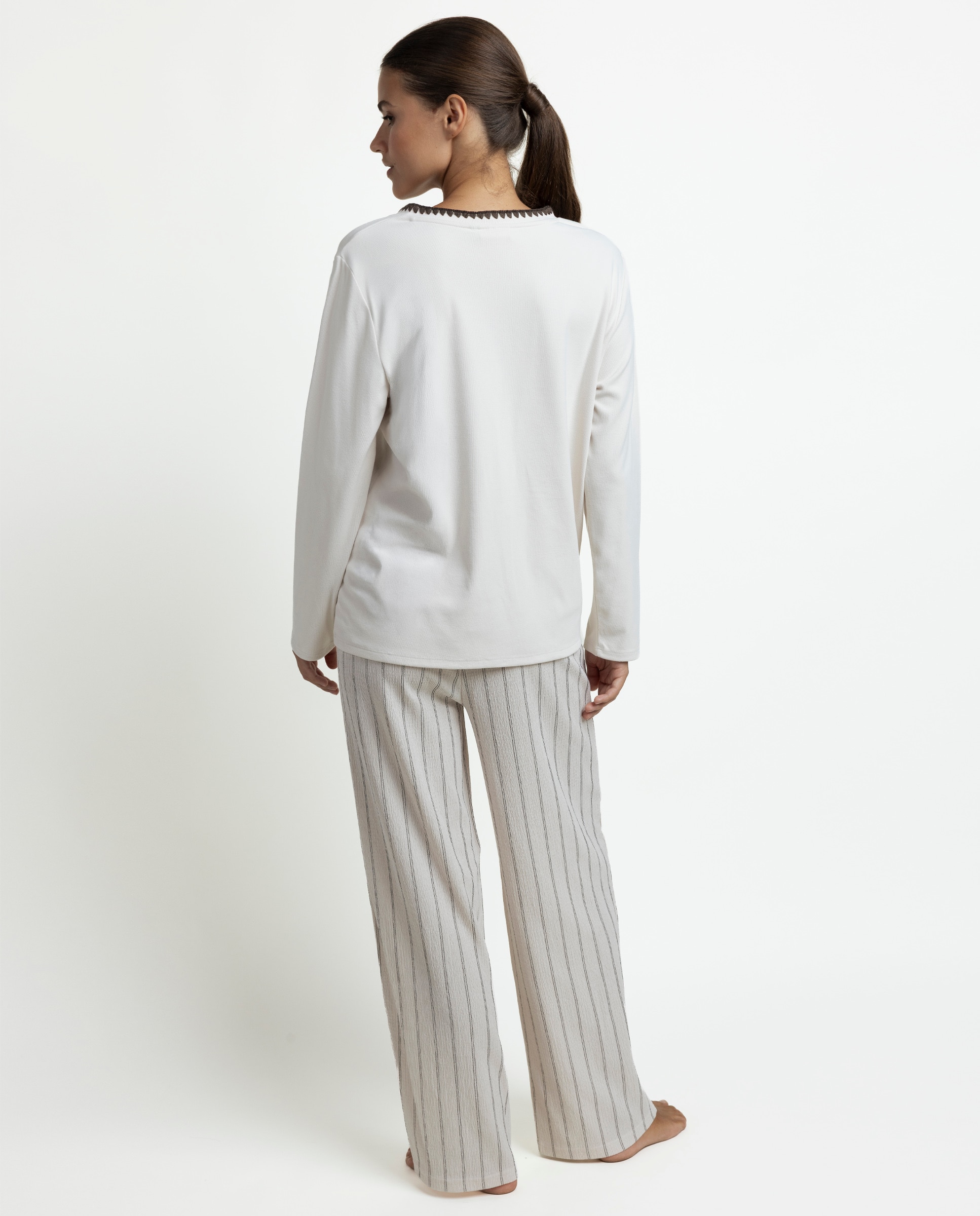 Pijama largo de mujer de punto de microfibra - Admas - Crudo Crudo-2
