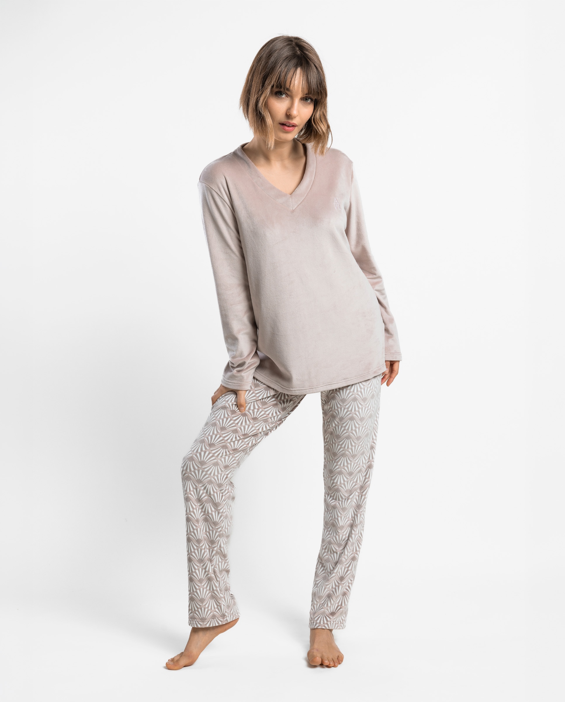 Pijama largo de mujer de tejido de terciopelo doble cara - Admas - Maquillaje Maquillaje-1