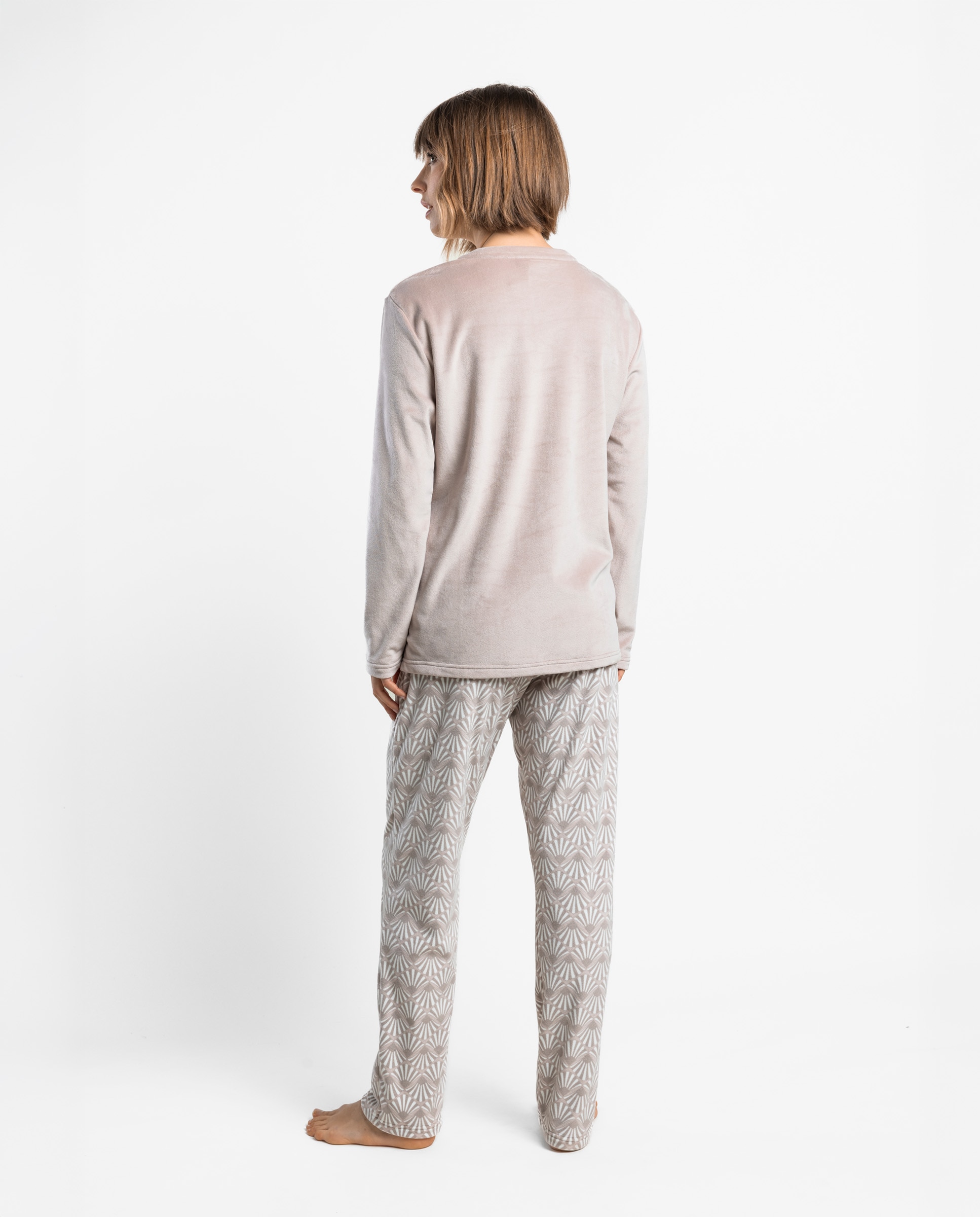 Pijama largo de mujer de tejido de terciopelo doble cara - Admas - Maquillaje Maquillaje-2