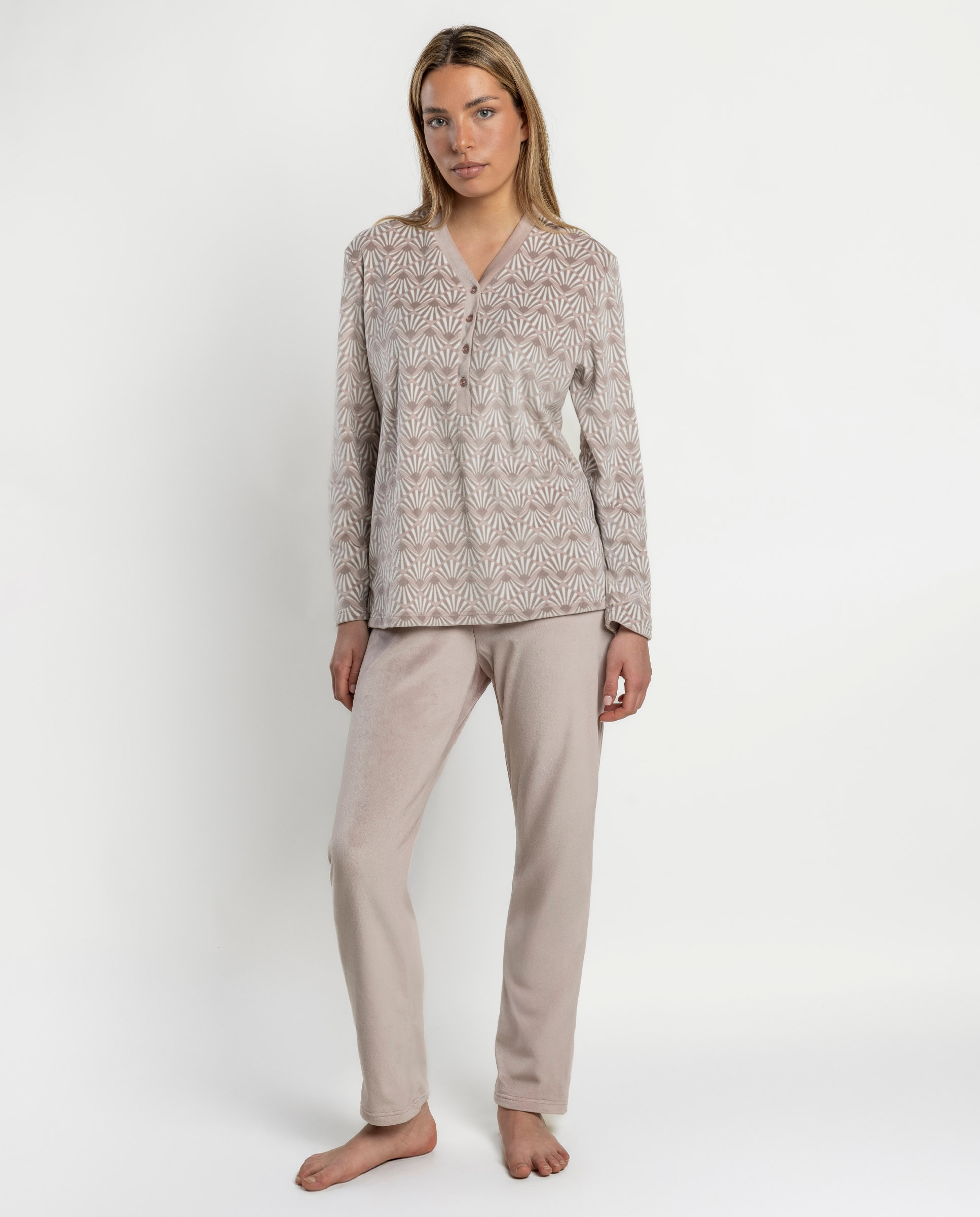 Pijama largo de mujer de tejido de terciopelo doble cara - Admas - Maquillaje Maquillaje-1