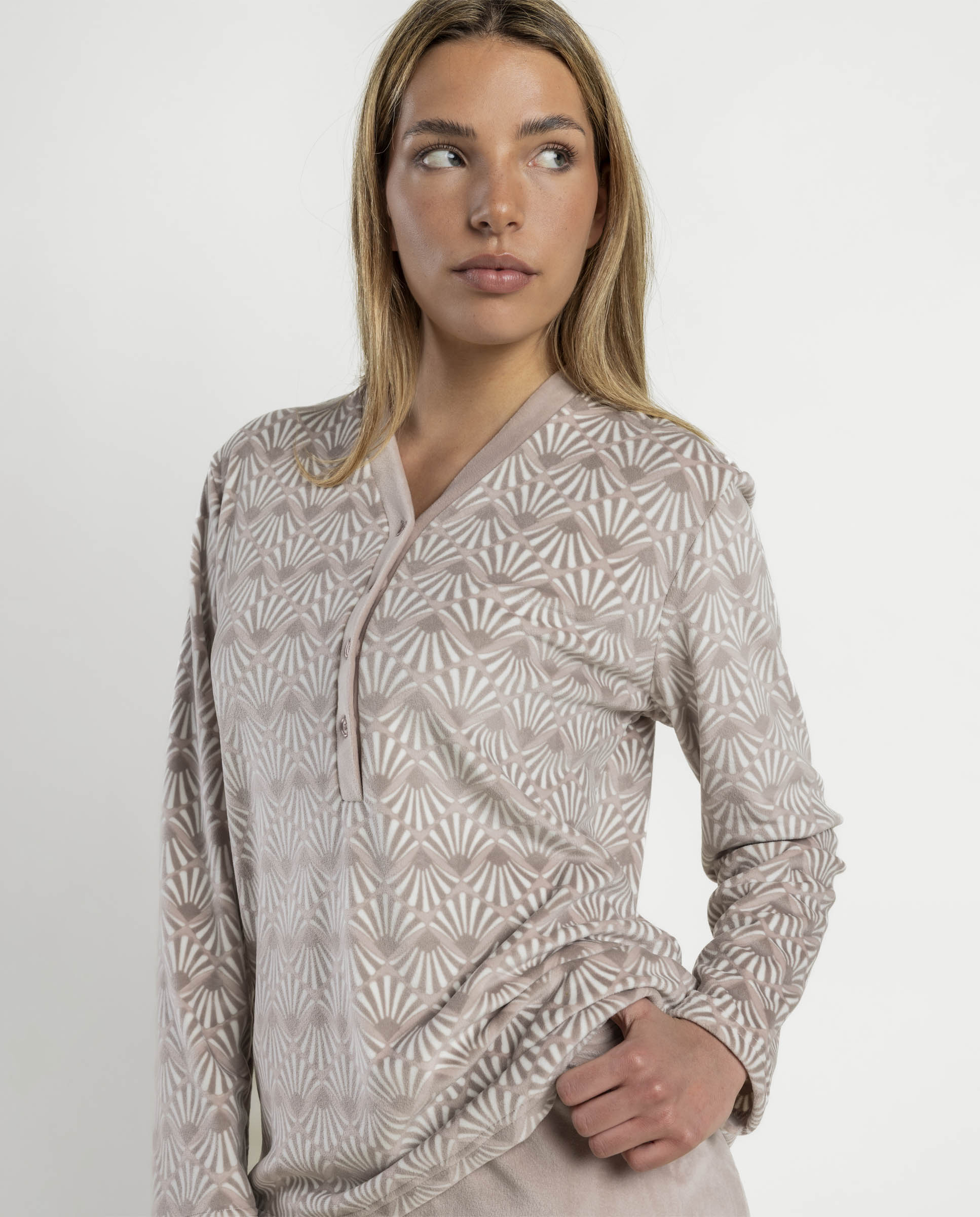 Pijama largo de mujer de tejido de terciopelo doble cara - Admas - Maquillaje Maquillaje-3