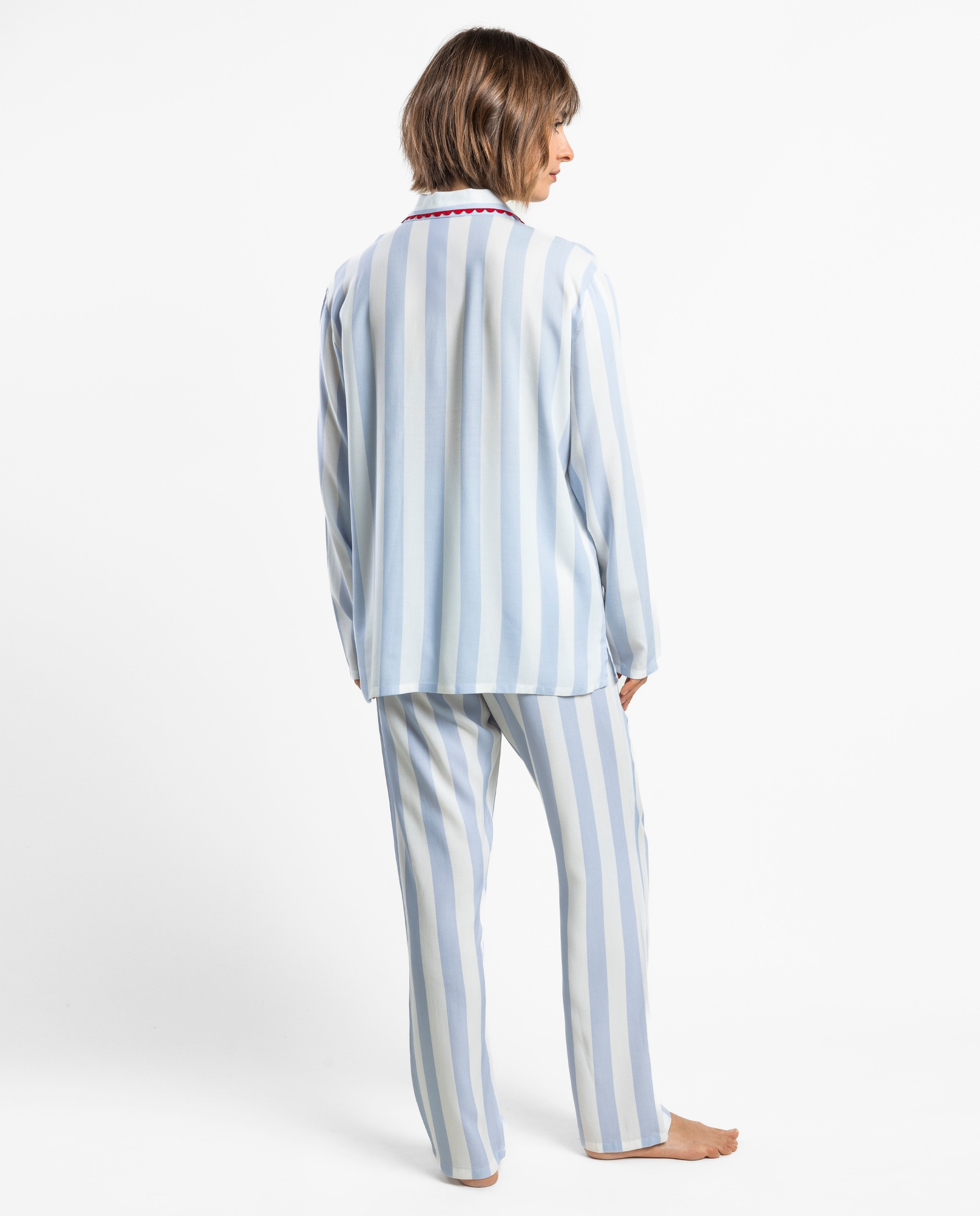 Pijama largo abierto de mujer de tela viscosa - Admas - Azul Azul-2