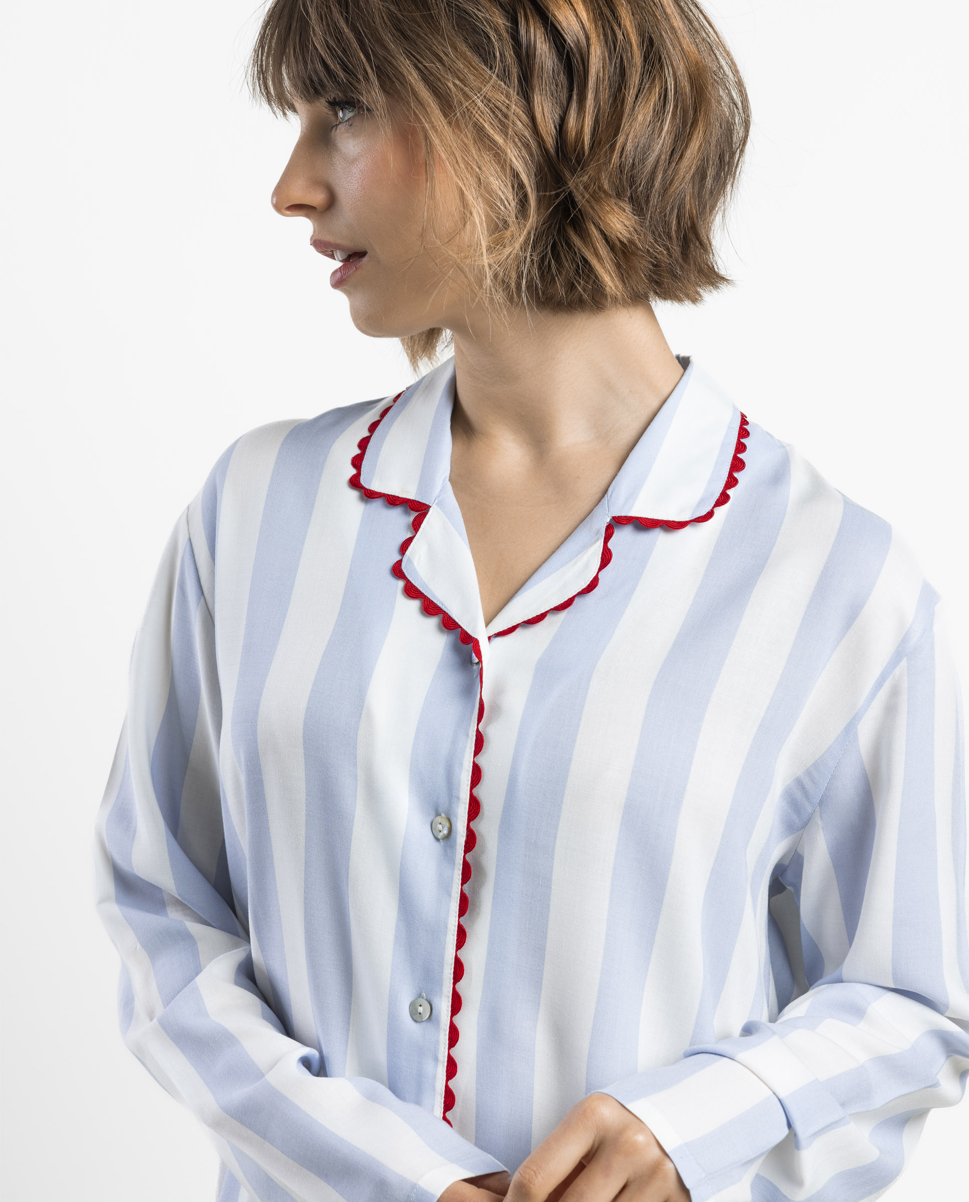 Pijama largo abierto de mujer de tela viscosa - Admas - Azul Azul-3