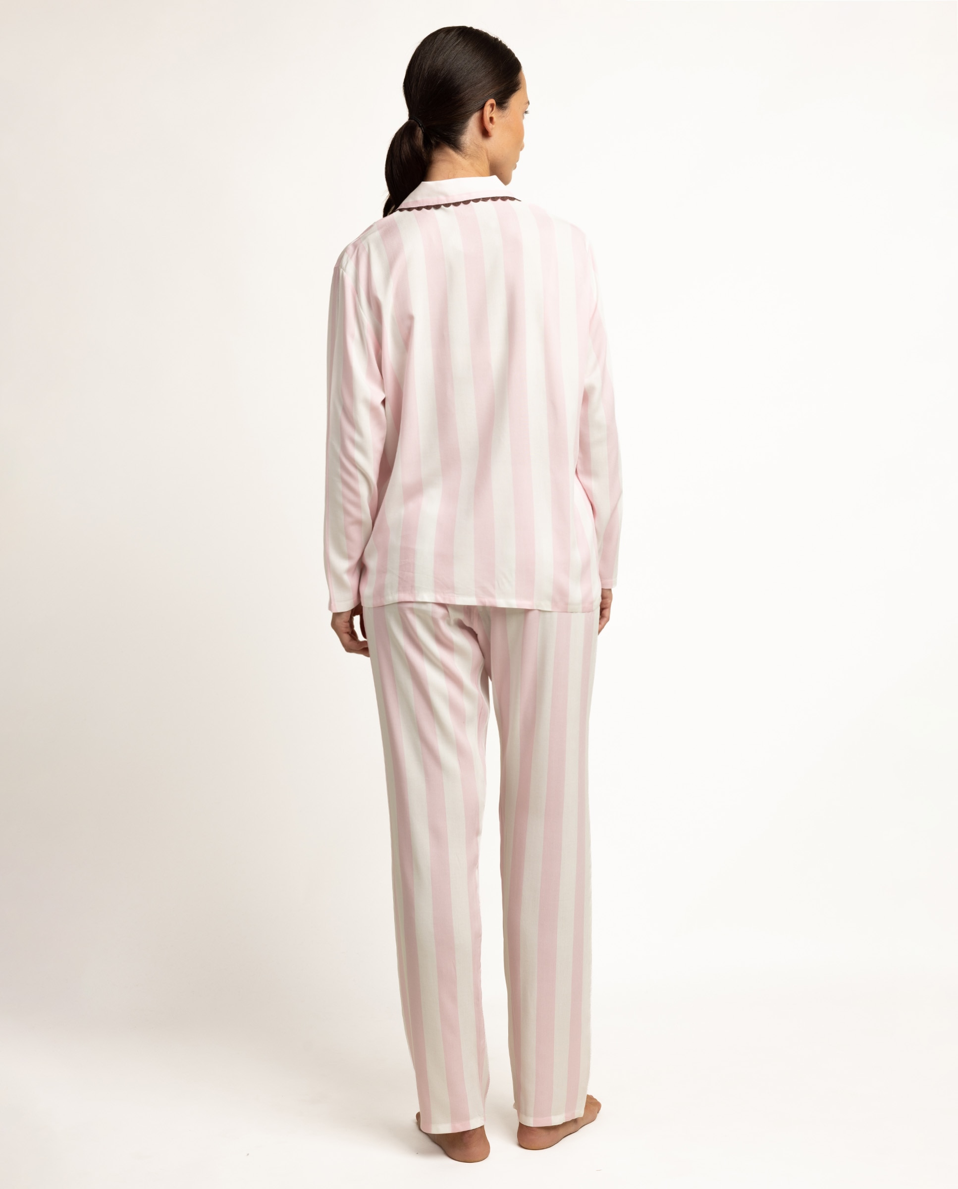 Pijama largo abierto de mujer de tela viscosa - Admas - Rosa Rosa-2