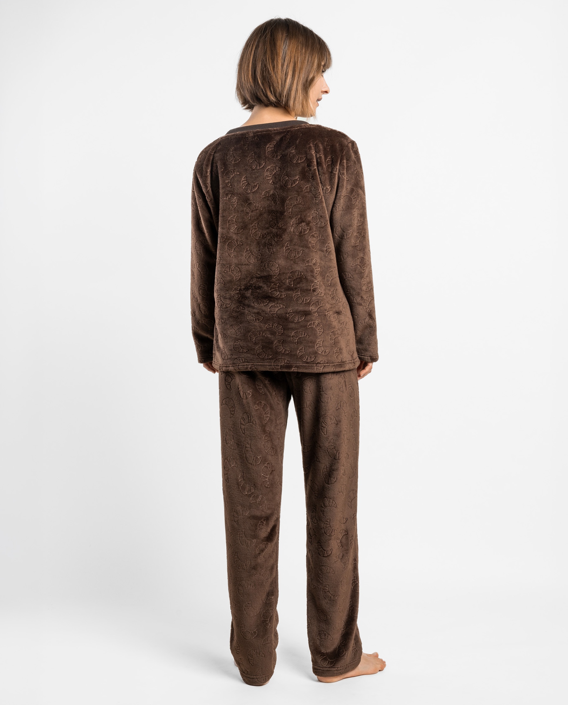 Pijama largo de mujer de tejido polar - Admas - Marrón Marrón-2