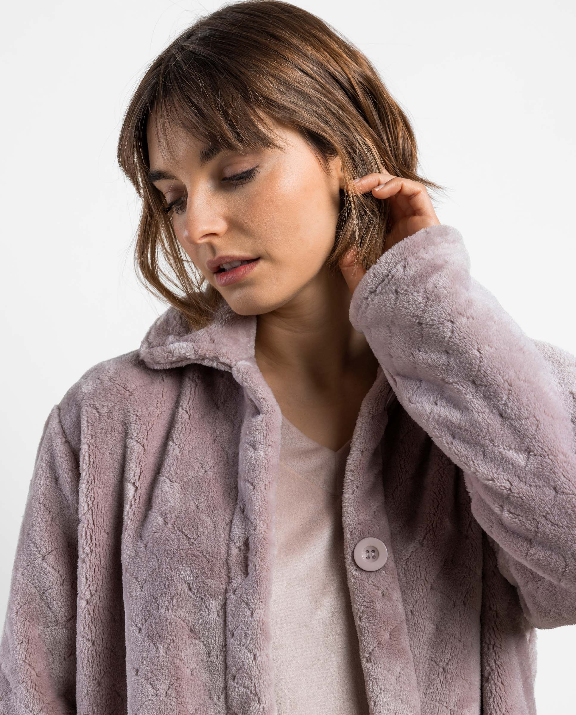 Bata de manga larga de mujer de tejido polar con botones - Admas - Lila Lila-3