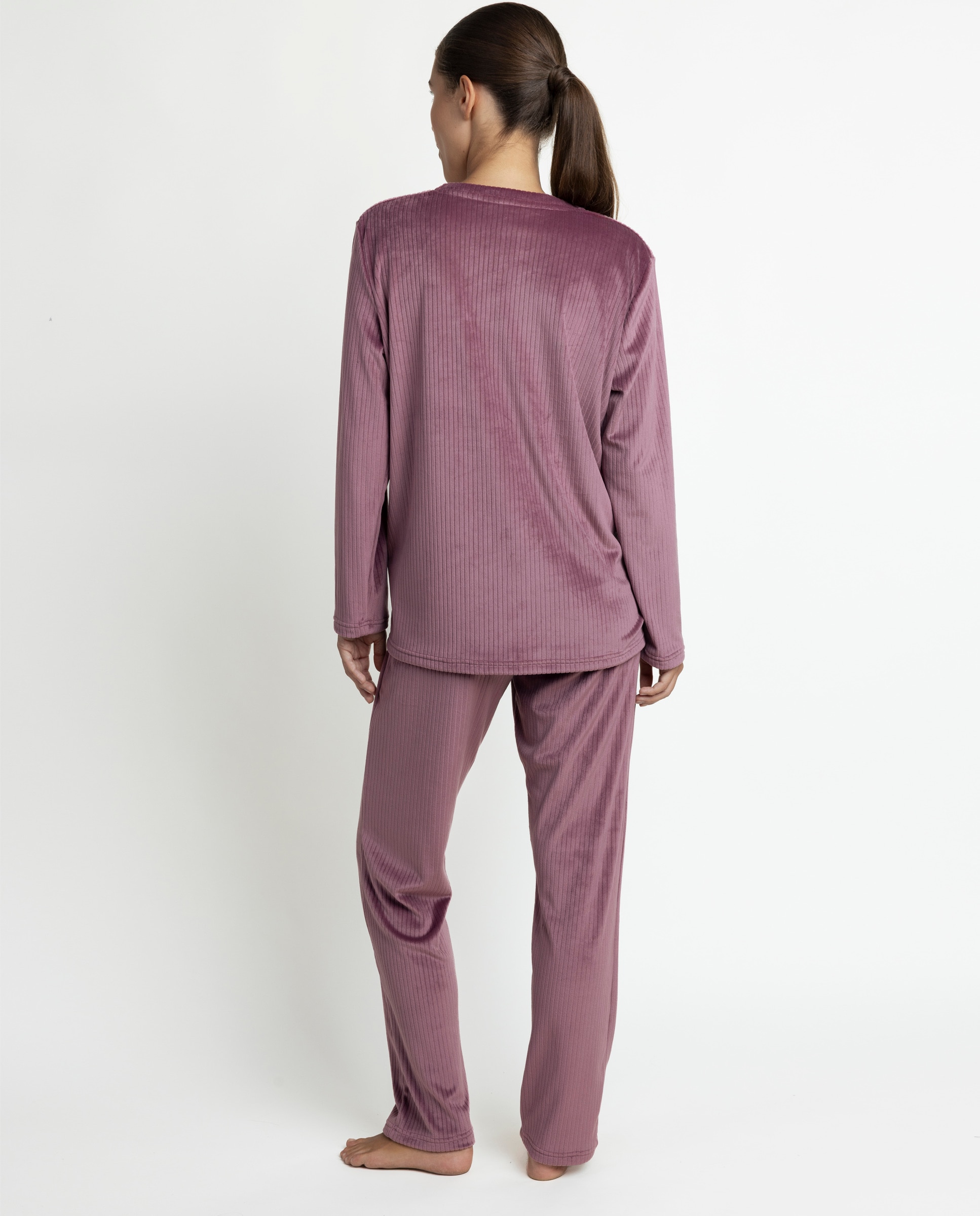Pijama largo de mujer de tejido de terciopelo doble cara - Admas - Lila Lila-2