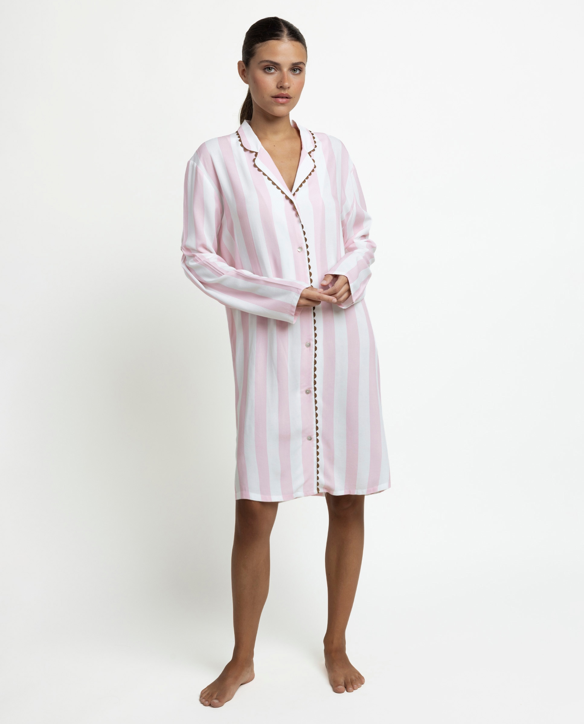 Camisón largo de mujer de tela viscosa - Admas - Rosa Rosa-1