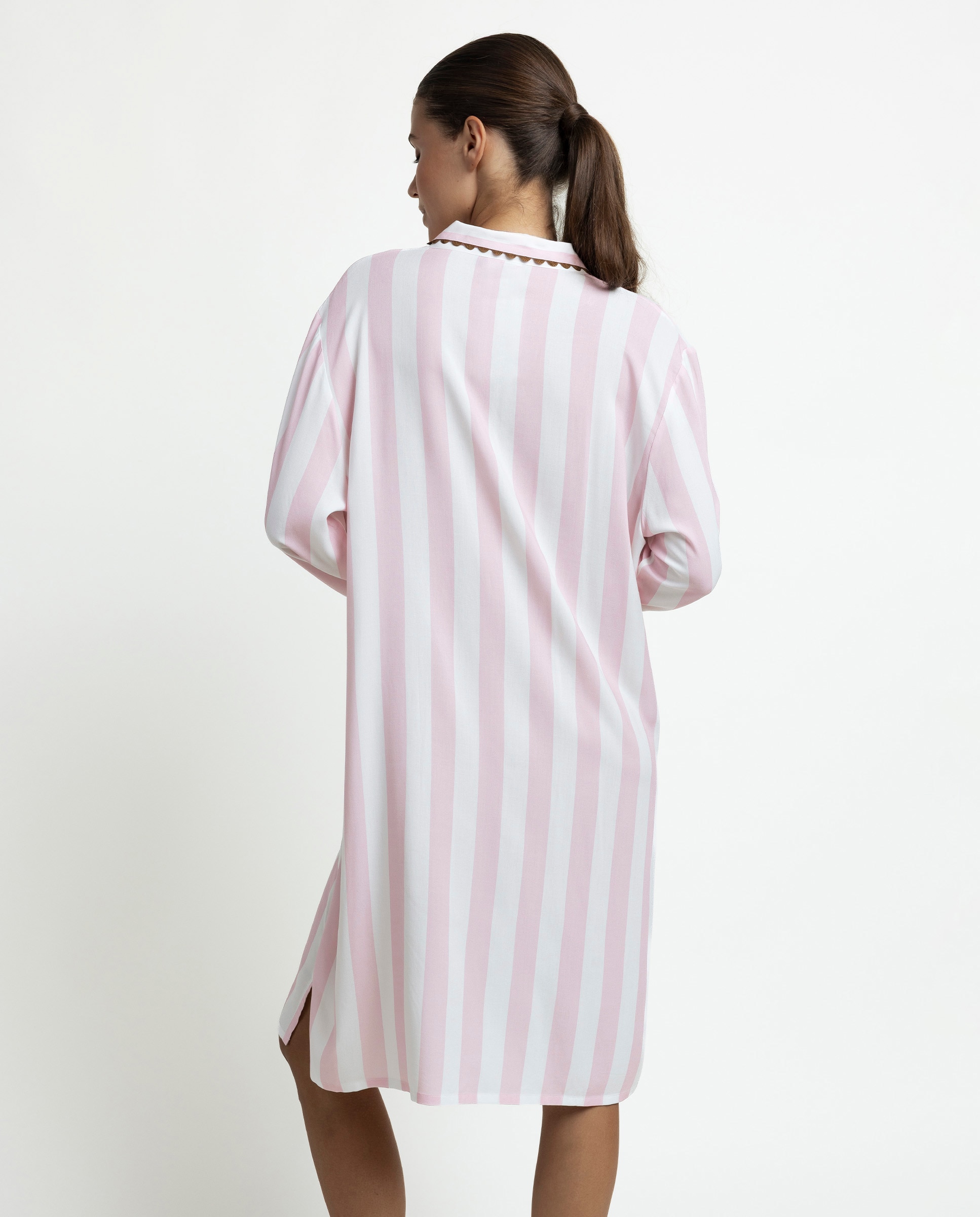Camisón largo de mujer de tela viscosa - Admas - Rosa Rosa-3