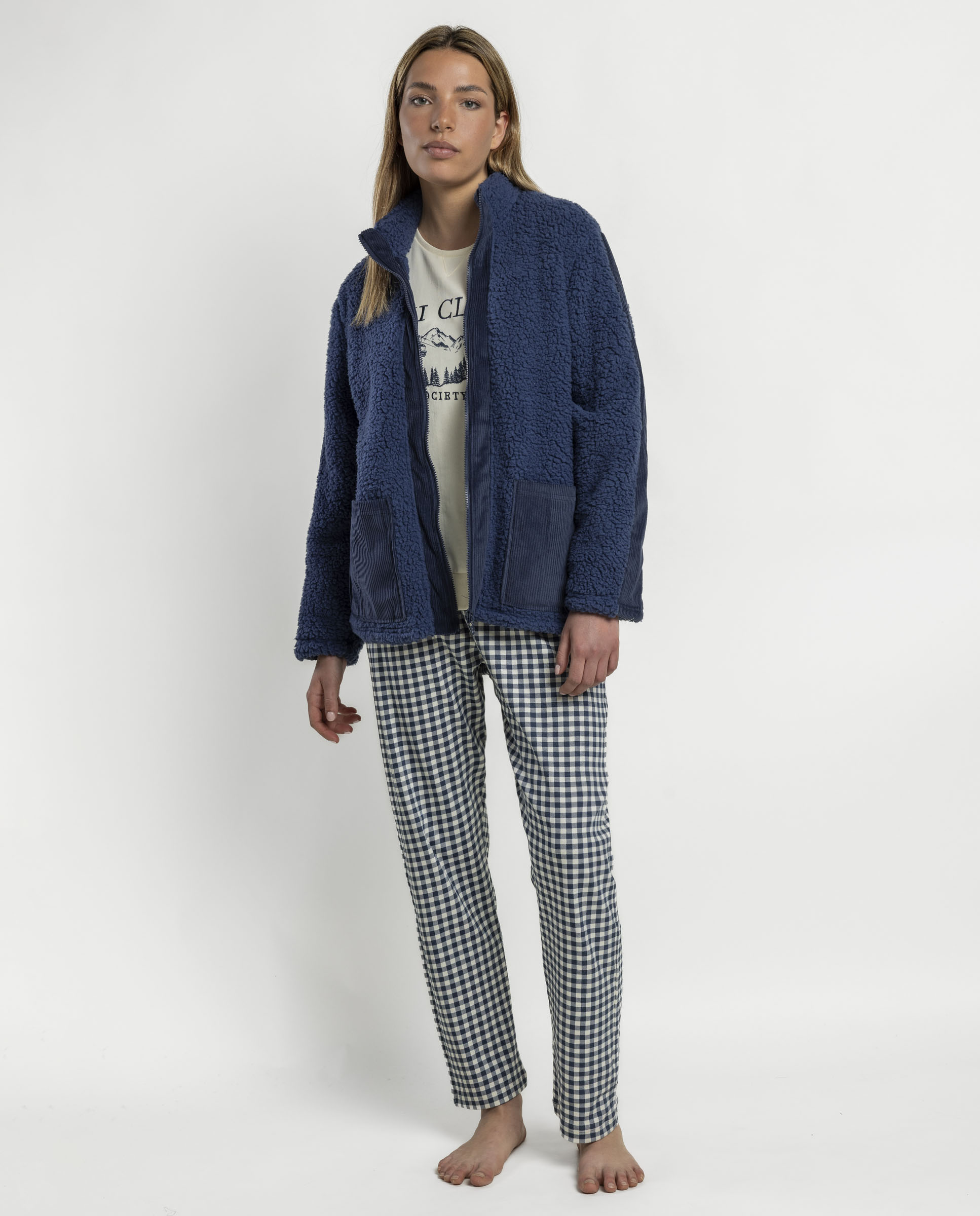 Bata de manga larga de mujer de tejido polar con cremallera - Admas - Azul Azul-1