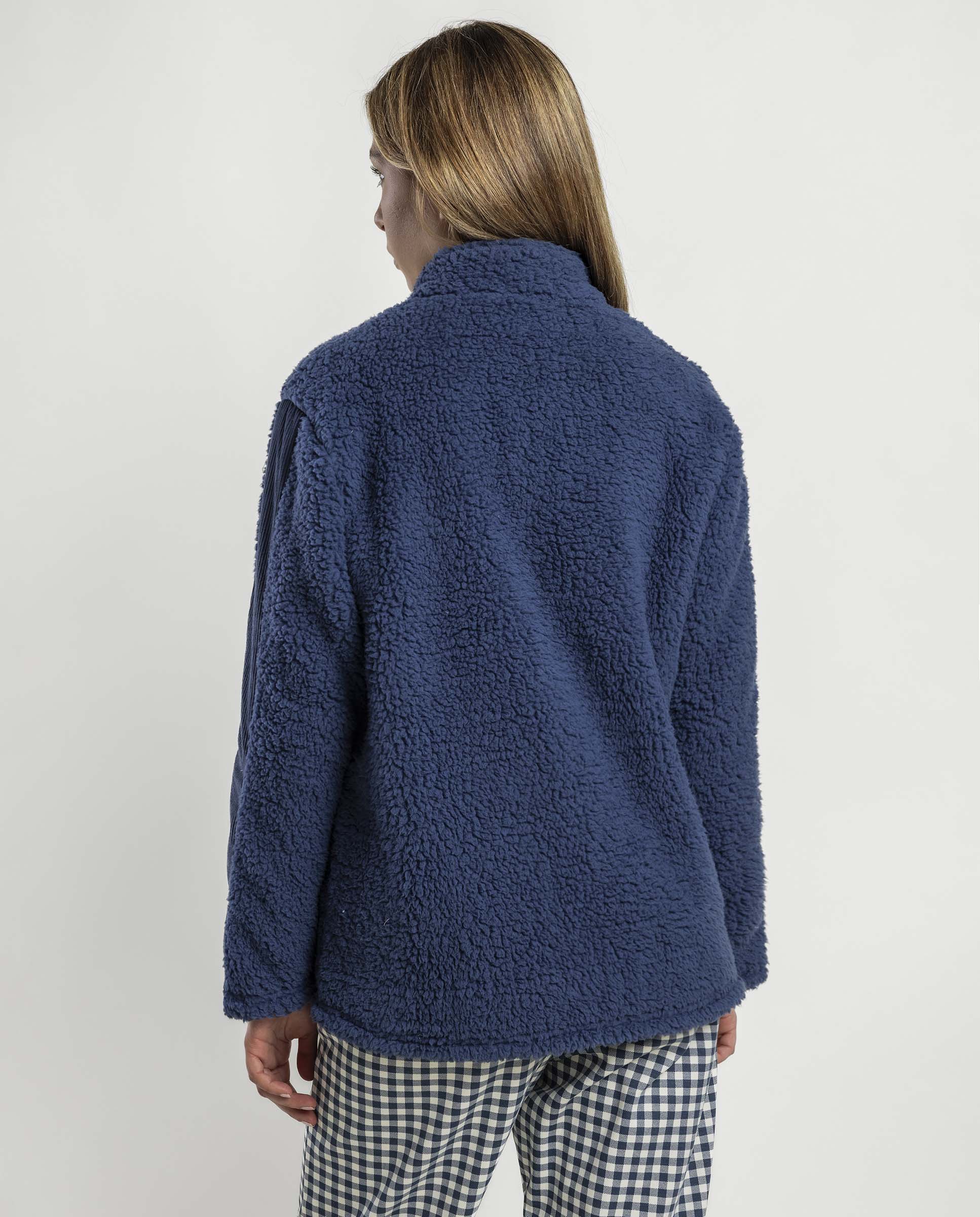 Bata de manga larga de mujer de tejido polar con cremallera - Admas - Azul Azul-2