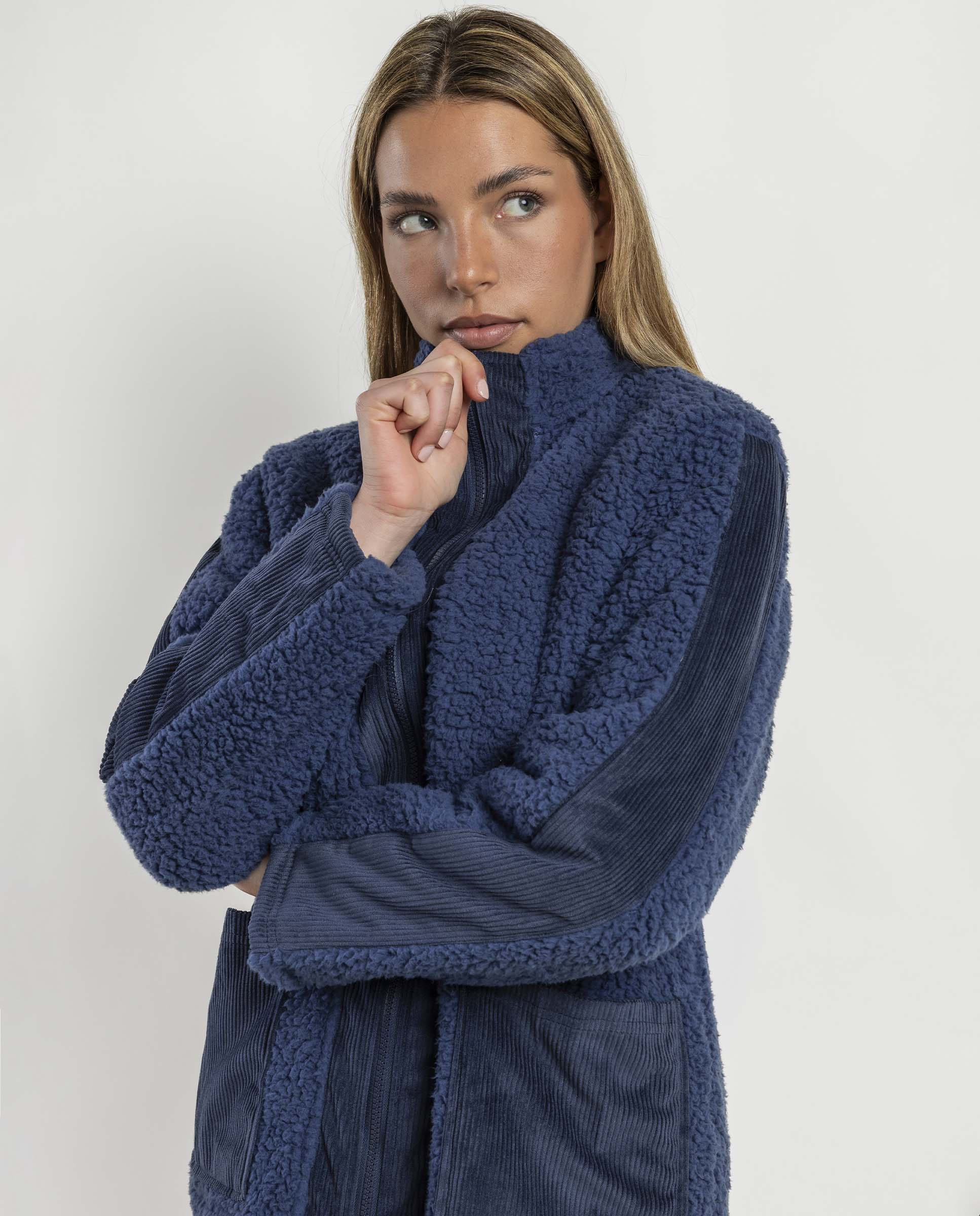 Bata de manga larga de mujer de tejido polar con cremallera - Admas - Azul Azul-3