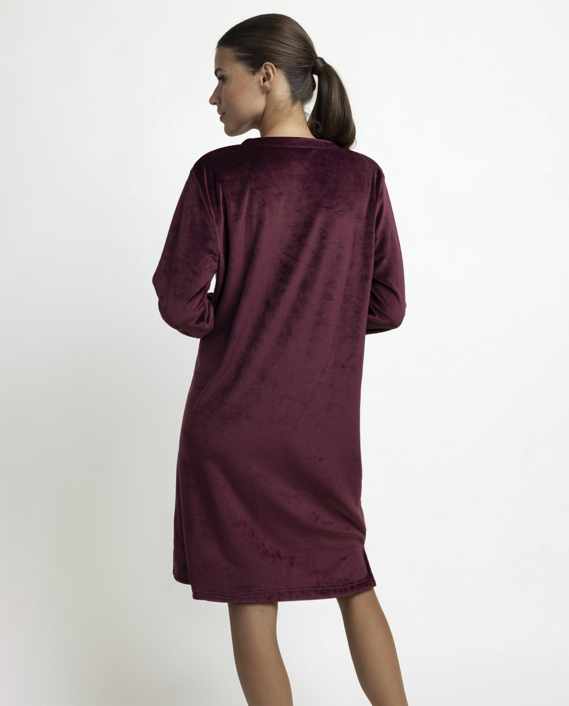 Camisón largo de mujer de tejido de terciopelo doble cara - Admas - Burdeos Burdeos-2