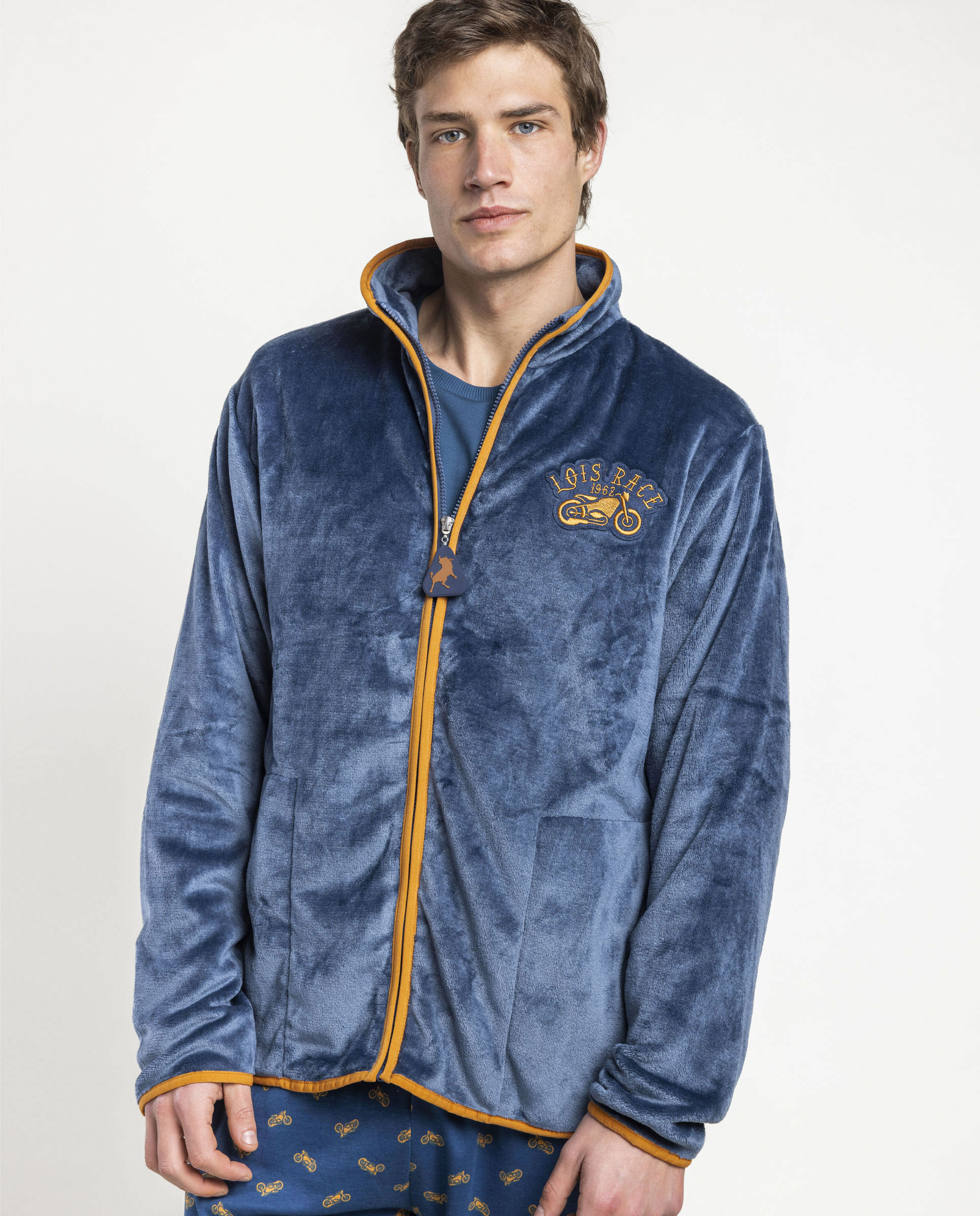 Imagen 3 de Bata de manga larga de hombre de tejido polar con cremallera - Admas - Azul Azul