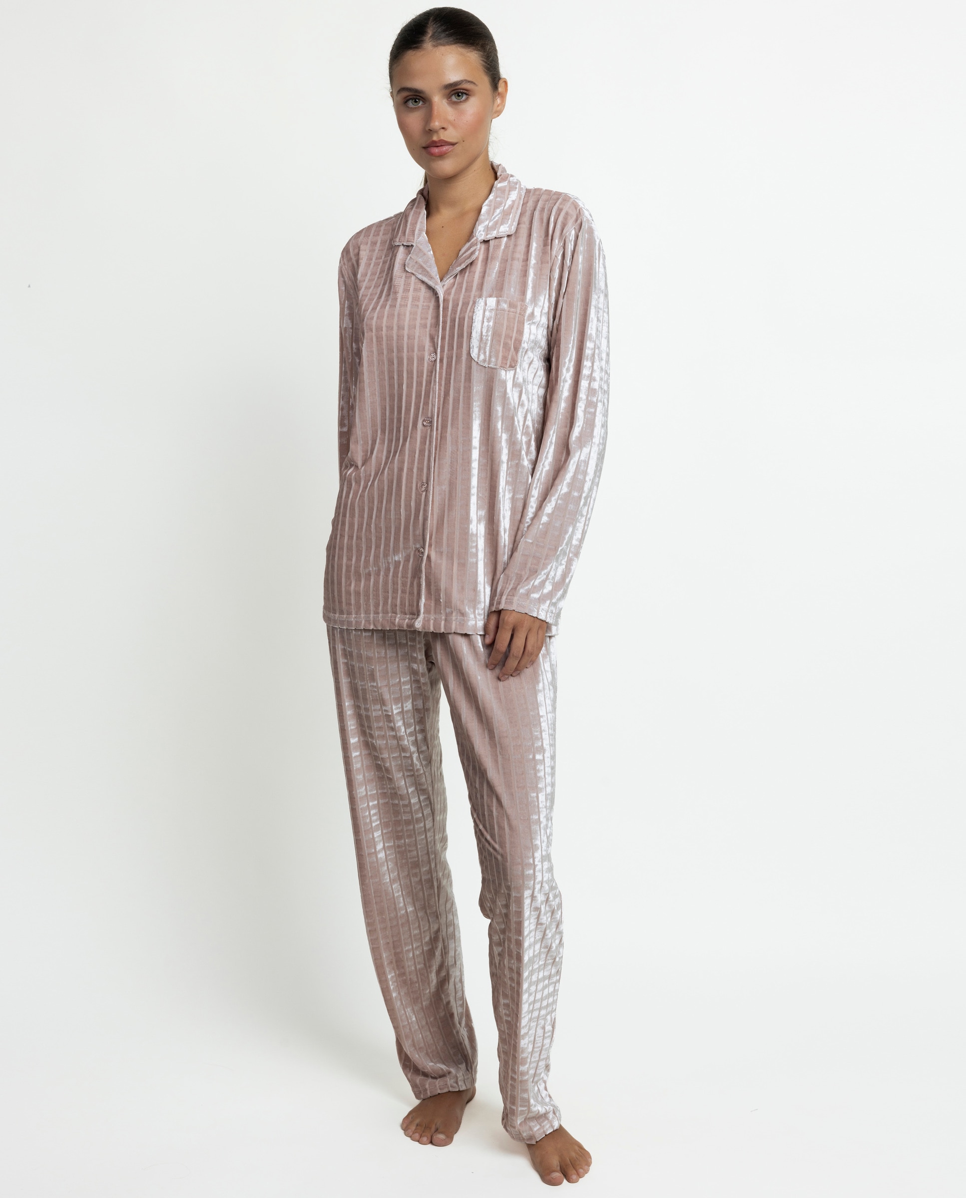 Pijama largo abierto de mujer de tejido terciopelo - Admas - Piedra Piedra-1