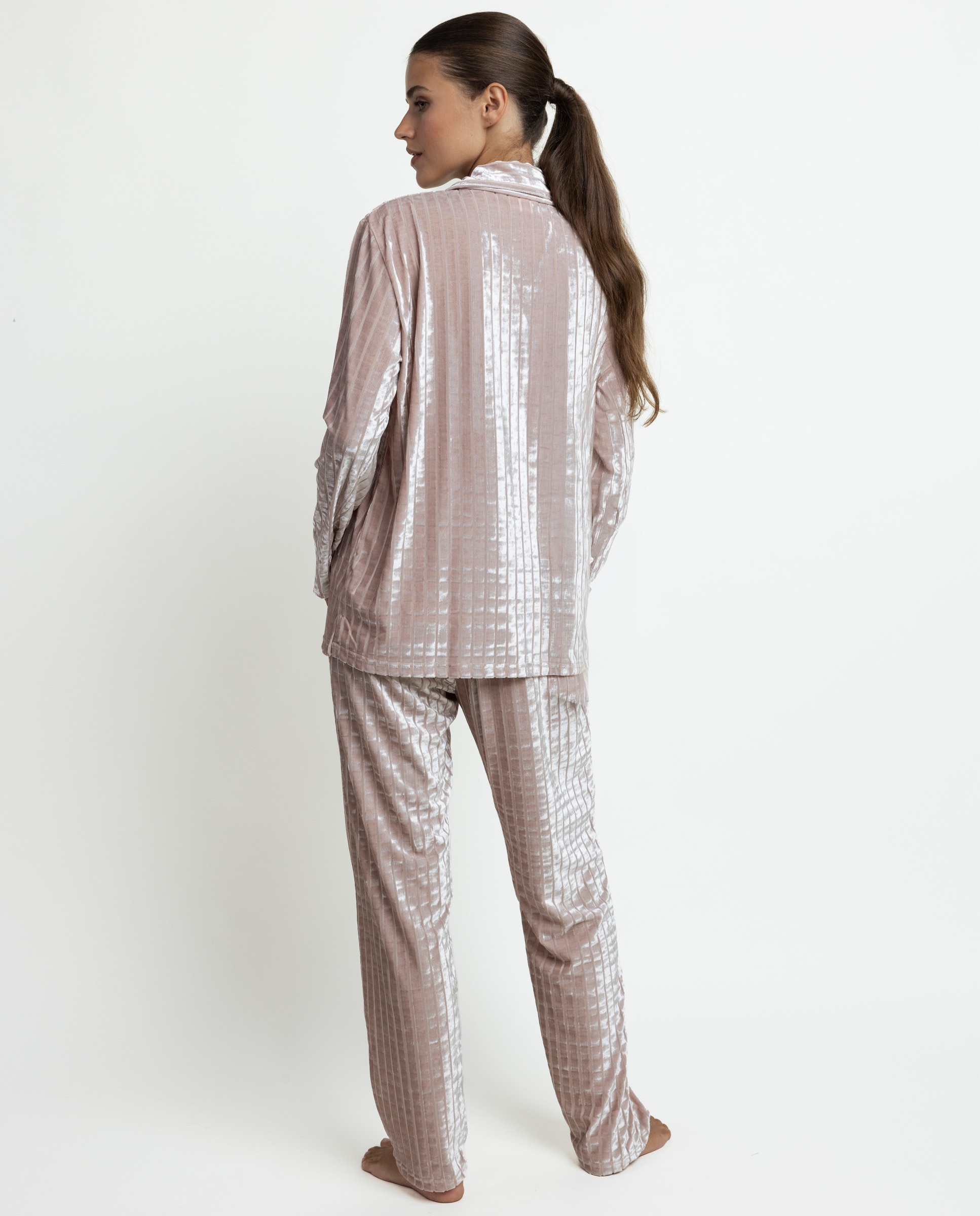 Pijama largo abierto de mujer de tejido terciopelo - Admas - Piedra Piedra-2