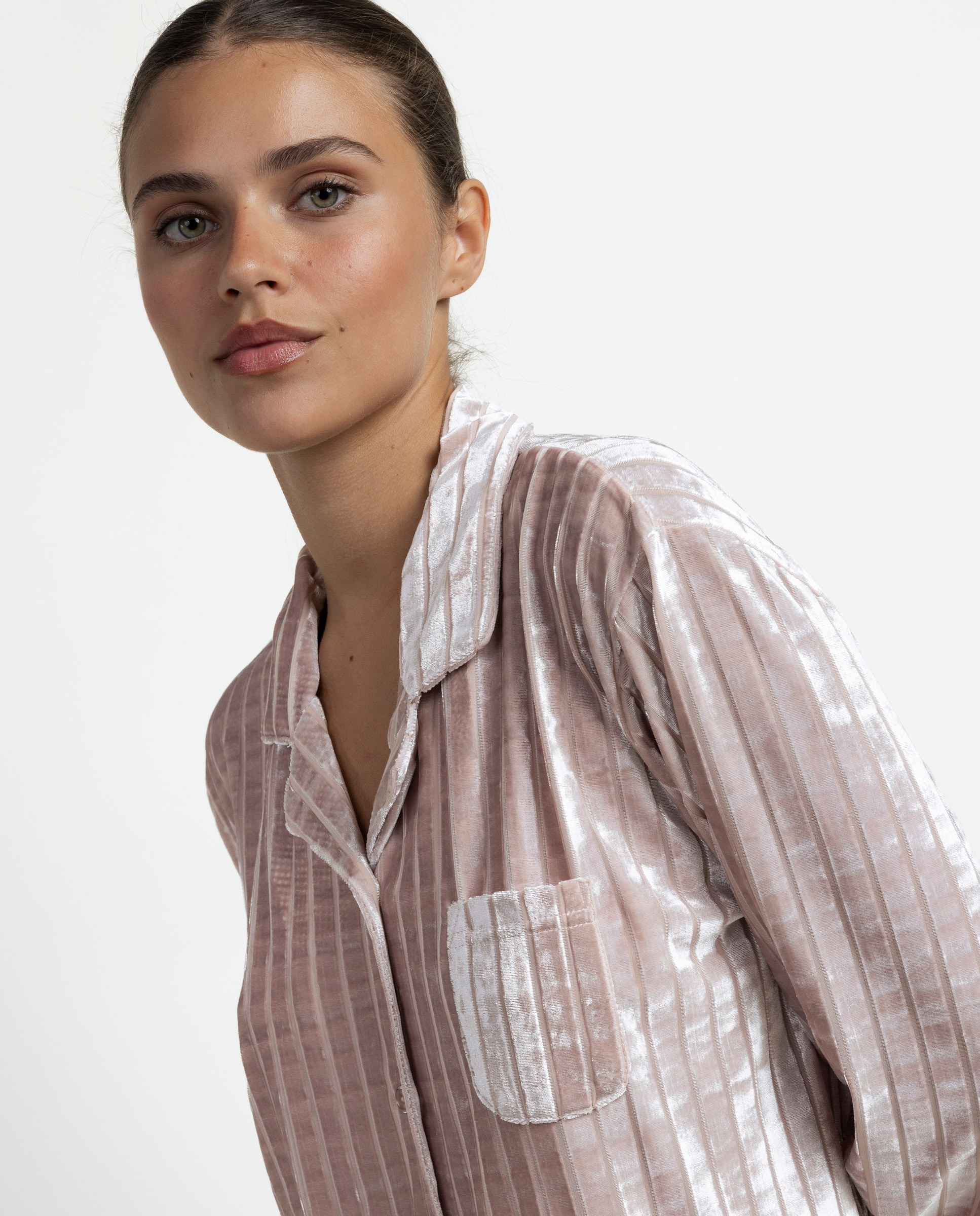 Pijama largo abierto de mujer de tejido terciopelo - Admas - Piedra Piedra-3