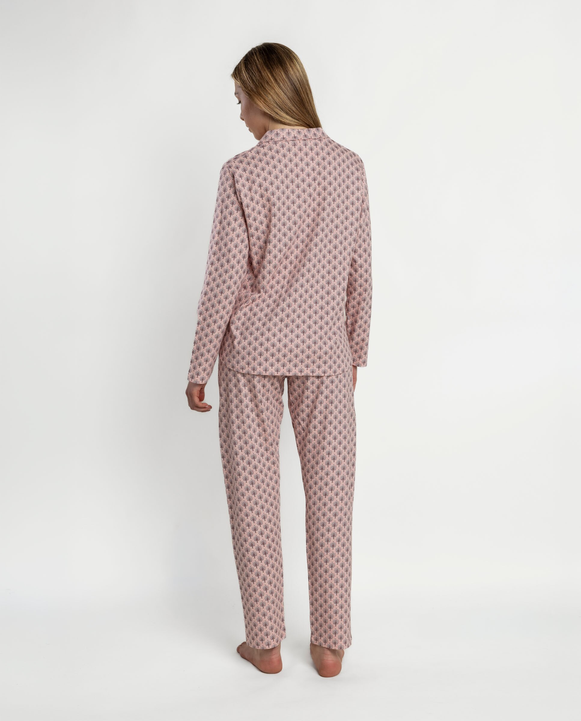 Pijama largo abierto de mujer de punto viscosa - Admas - Rosa Rosa-2