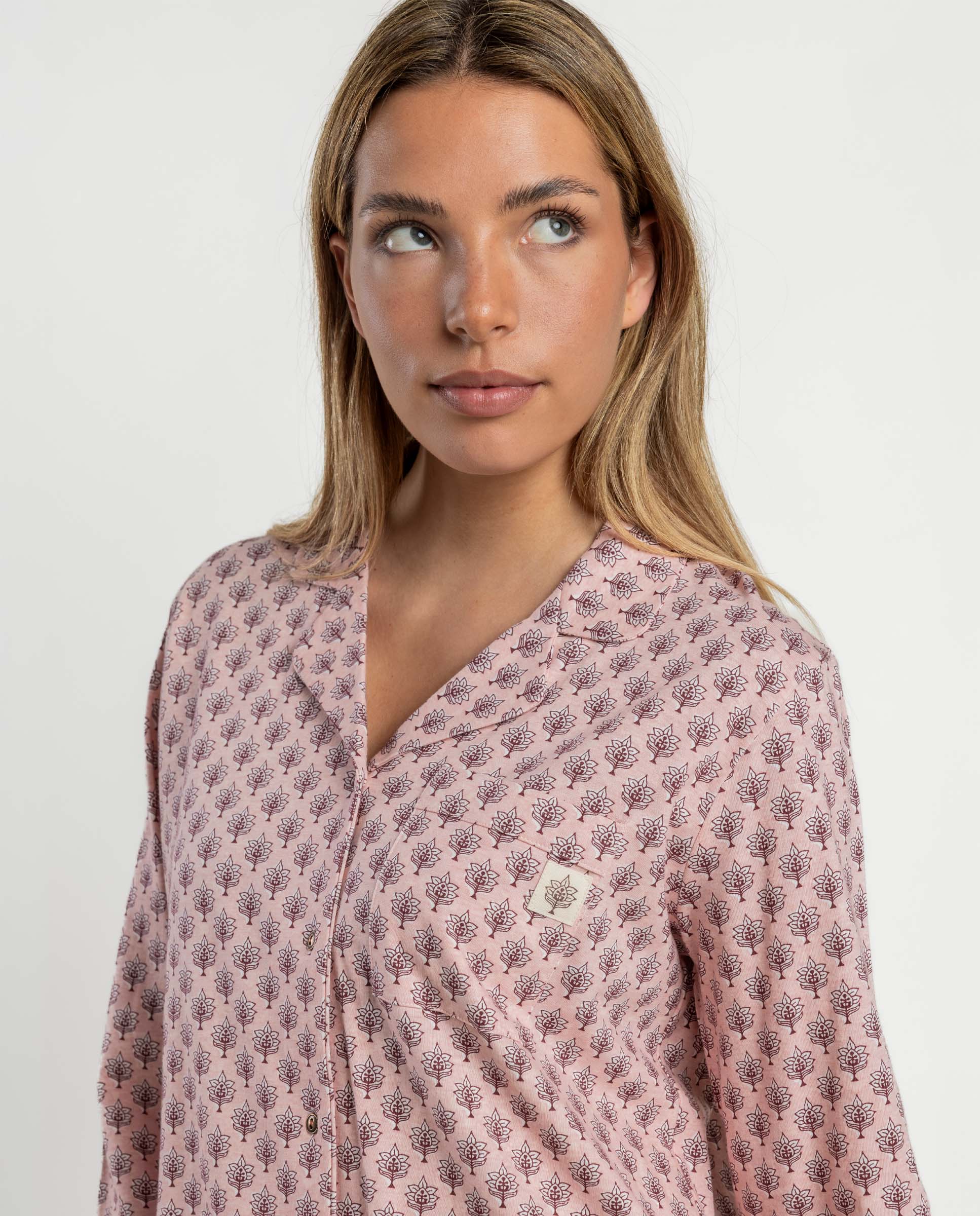 Pijama largo abierto de mujer de punto viscosa - Admas - Rosa Rosa-3