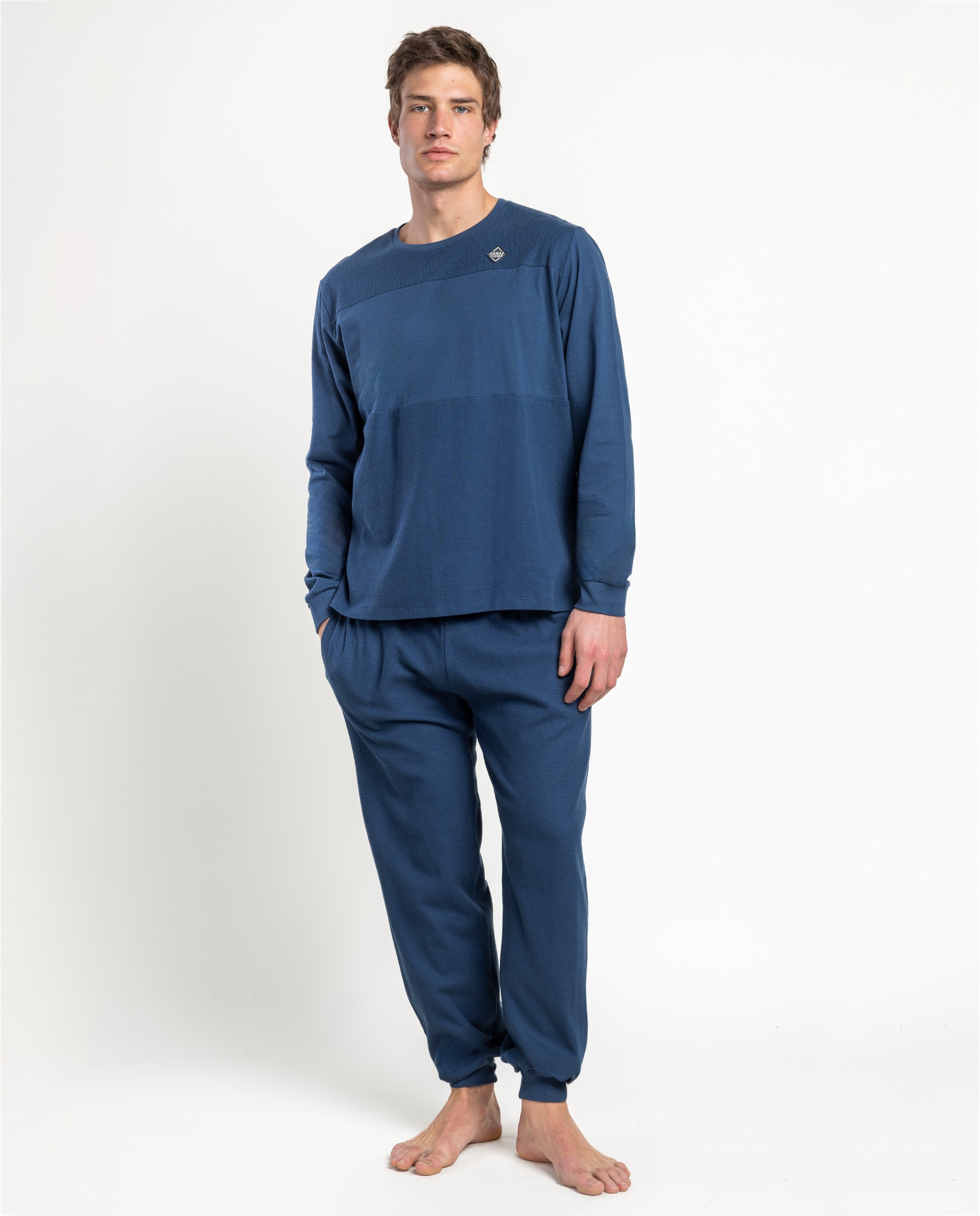 Imagen 1 de Pijama completo largo de hombre de punto de algodón Azul