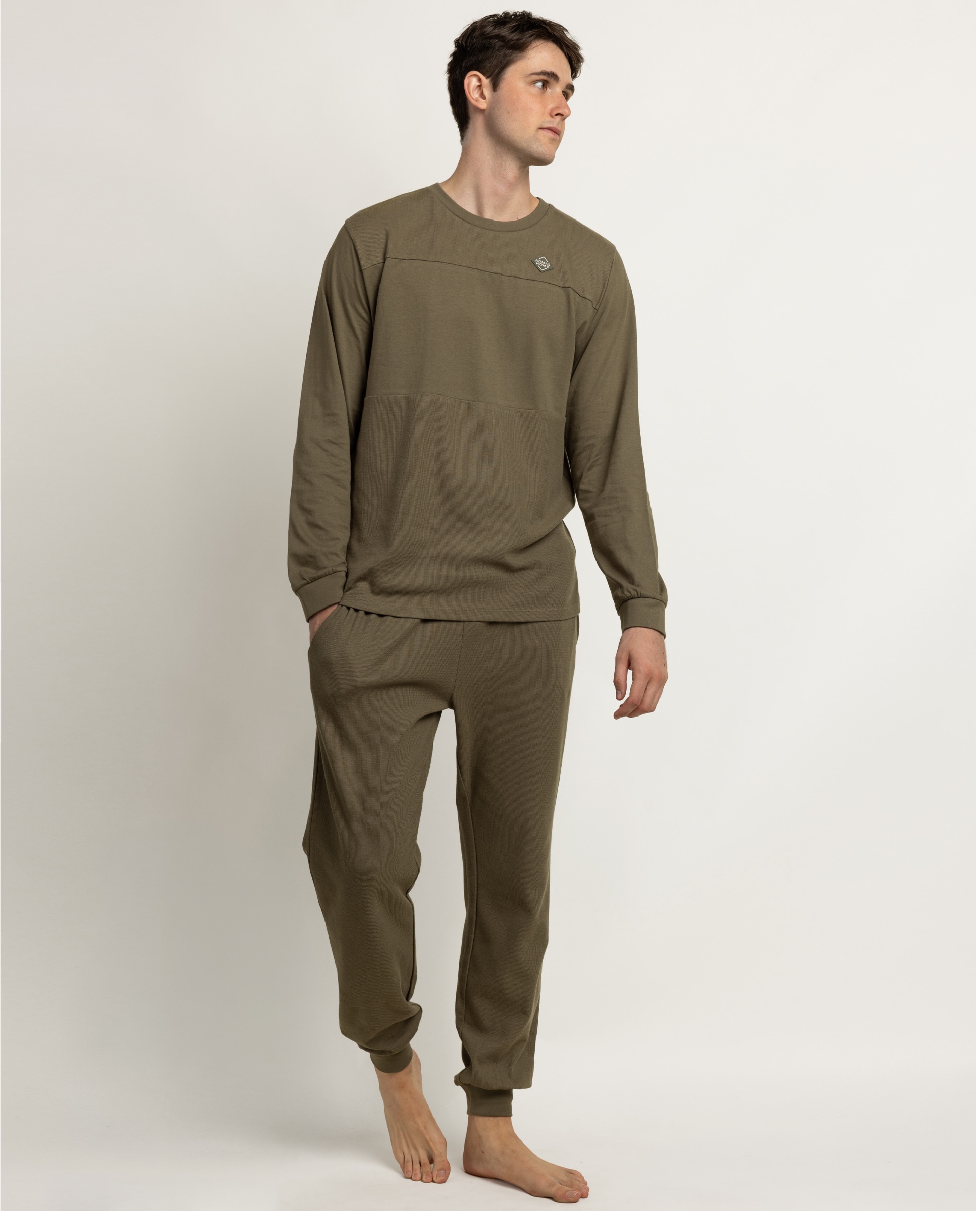 Imagen 1 de Pijama completo largo de hombre de punto de algodón - Admas - Kaki Kaki